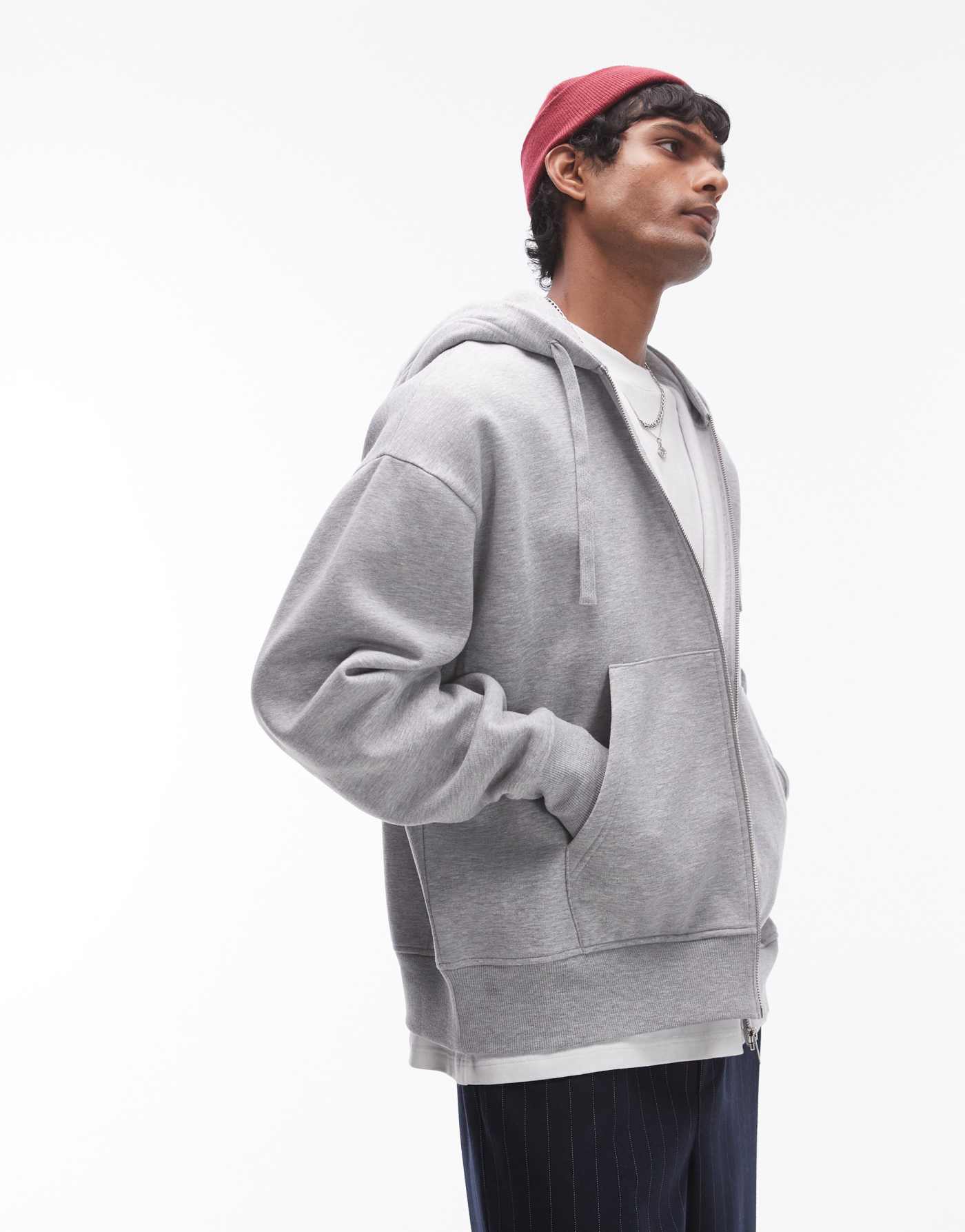 Topman oversized fit full zip hoodie in grey