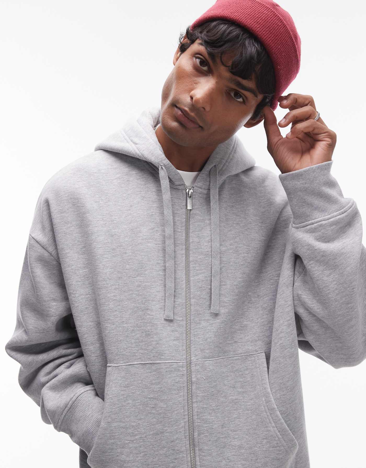 Topman oversized fit full zip hoodie in grey