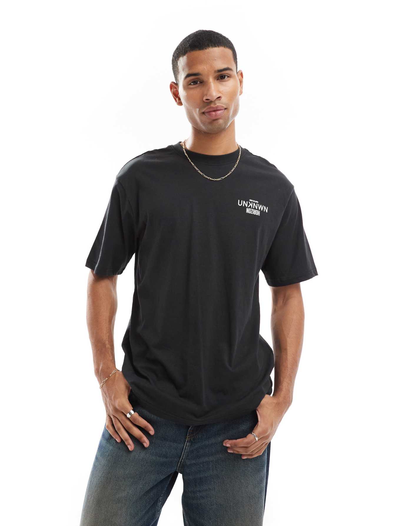 ONLY & SONS relaxed fit t-shirt with horizon back print in black