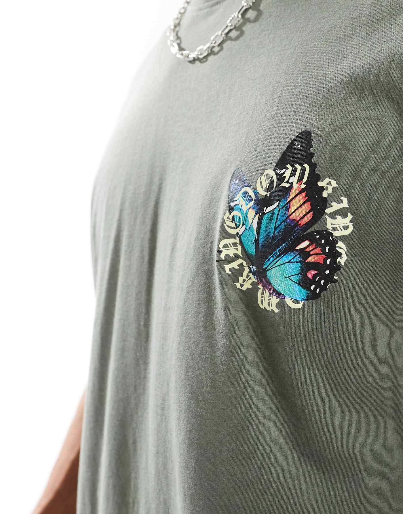 ONLY & SONS relaxed fit t-shirt with butterfly back print in dark sage