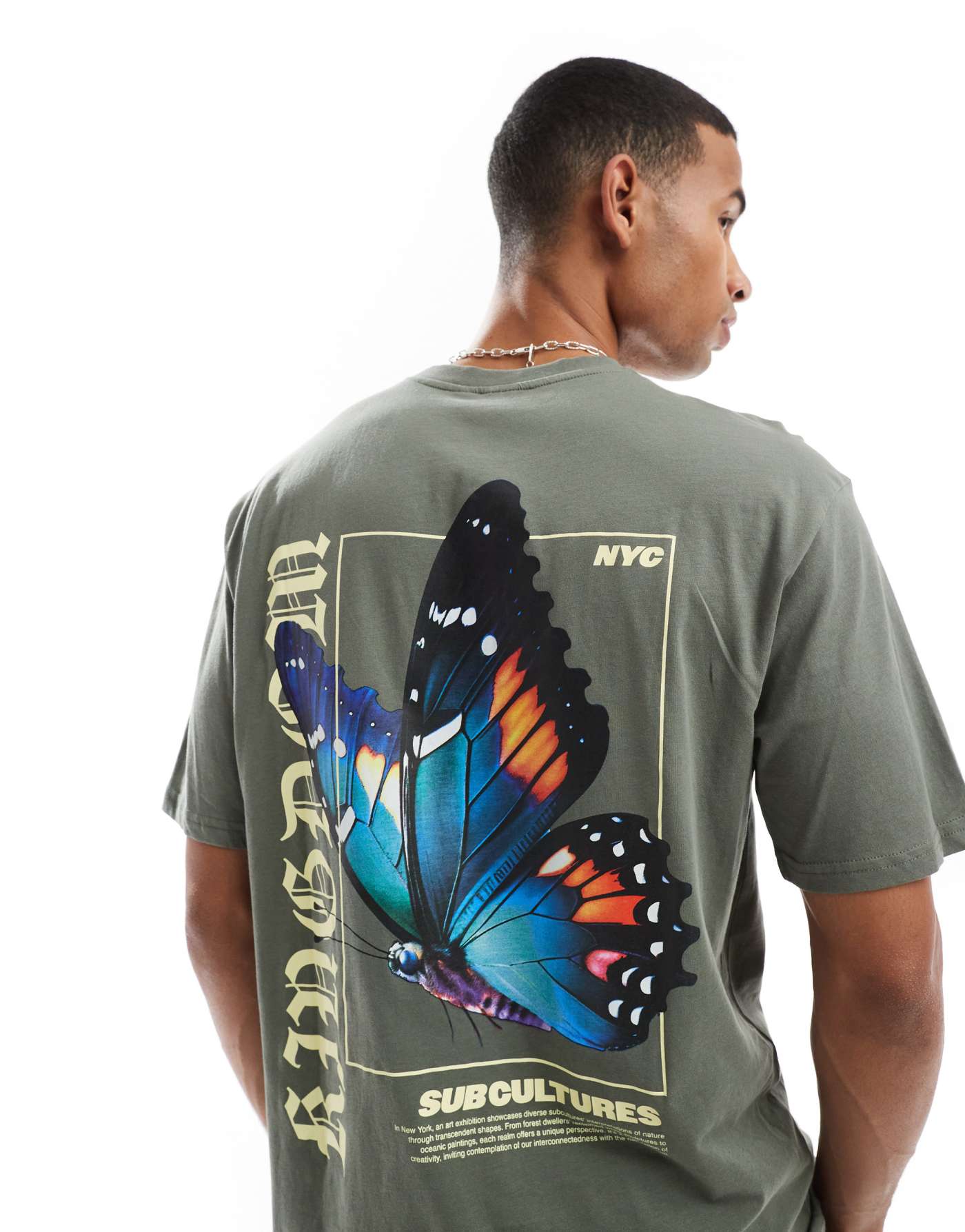 ONLY & SONS relaxed fit t-shirt with butterfly back print in dark sage