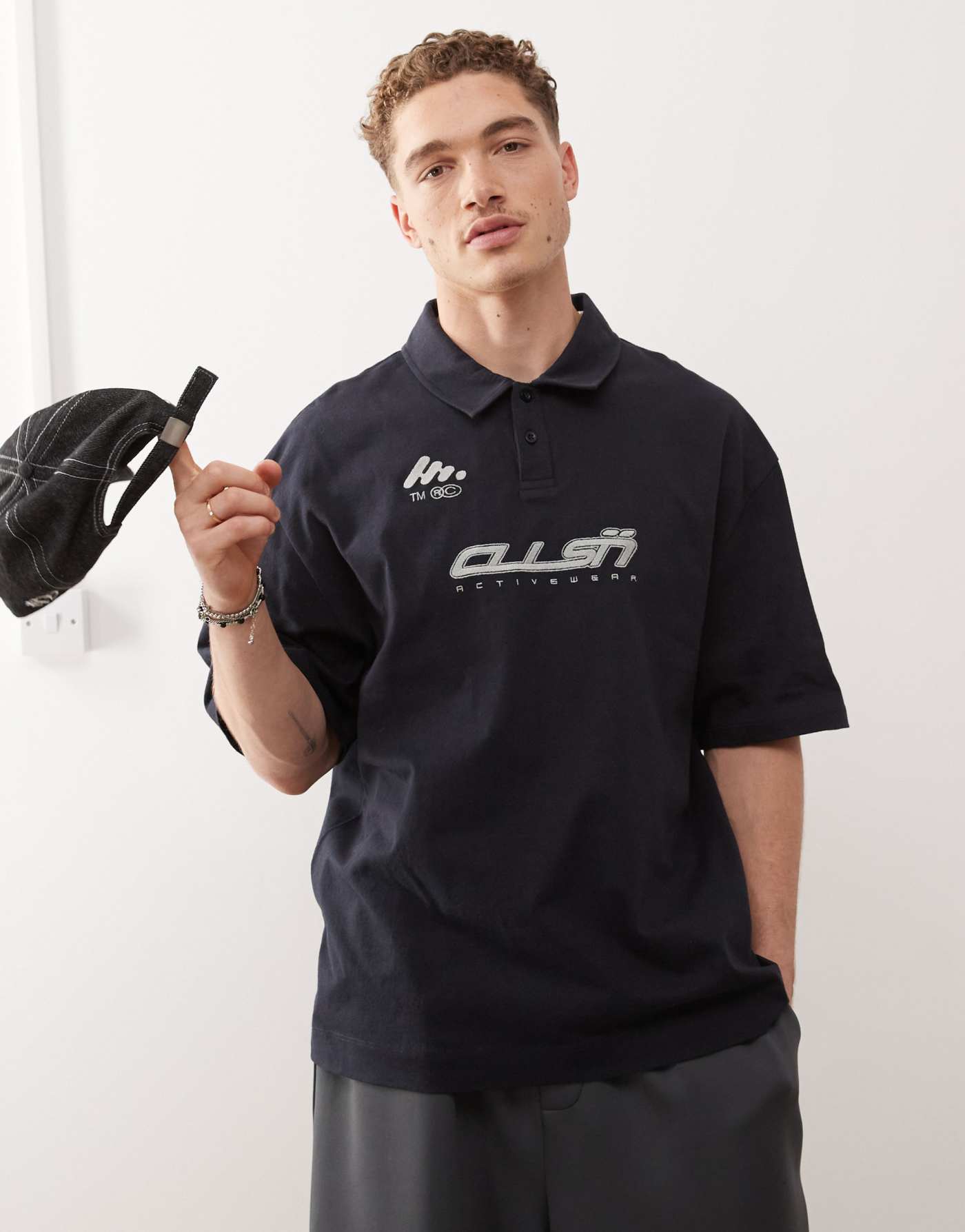 COLLUSION Polo football t-shirt in navy blue