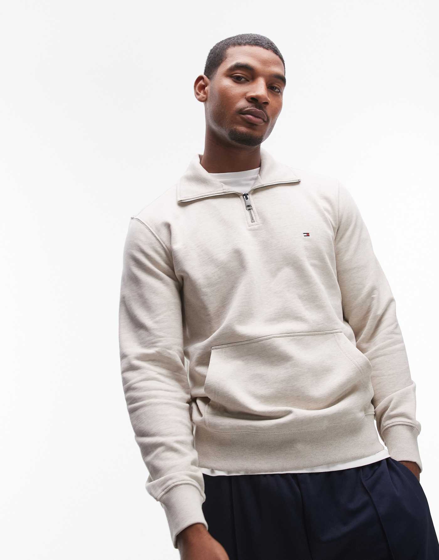 Tommy Hilfiger 1/4 zip sweatshirt in off white