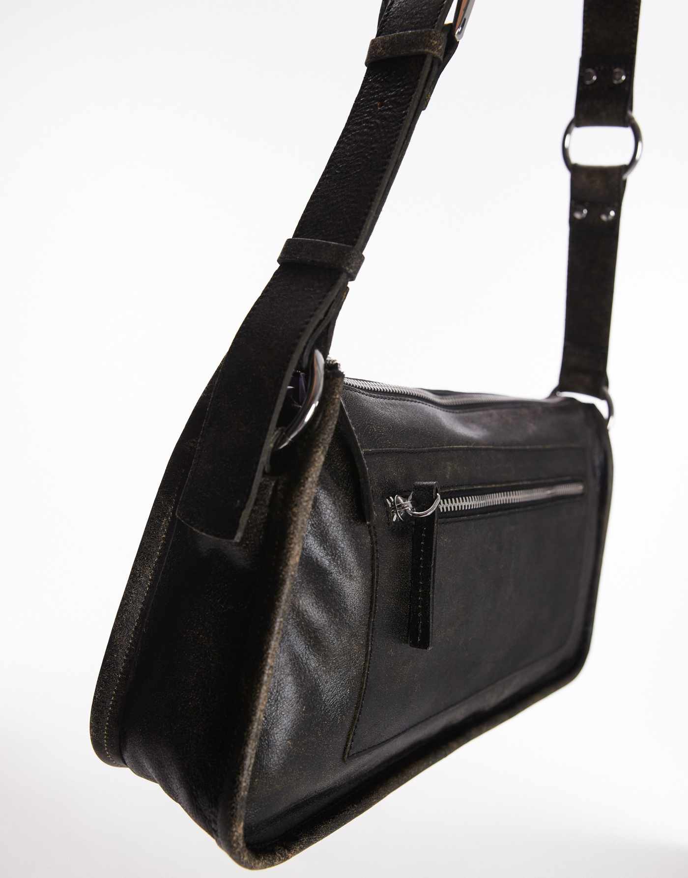 Mango square worn leather effect shoulder bag in black