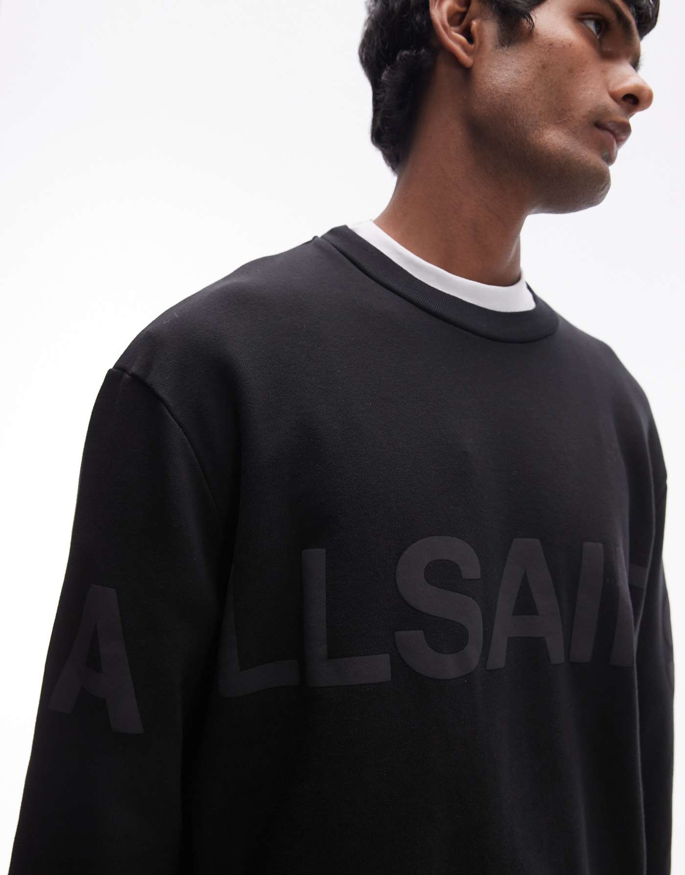 AllSaints Biggy tonal logo sweatshirt in black