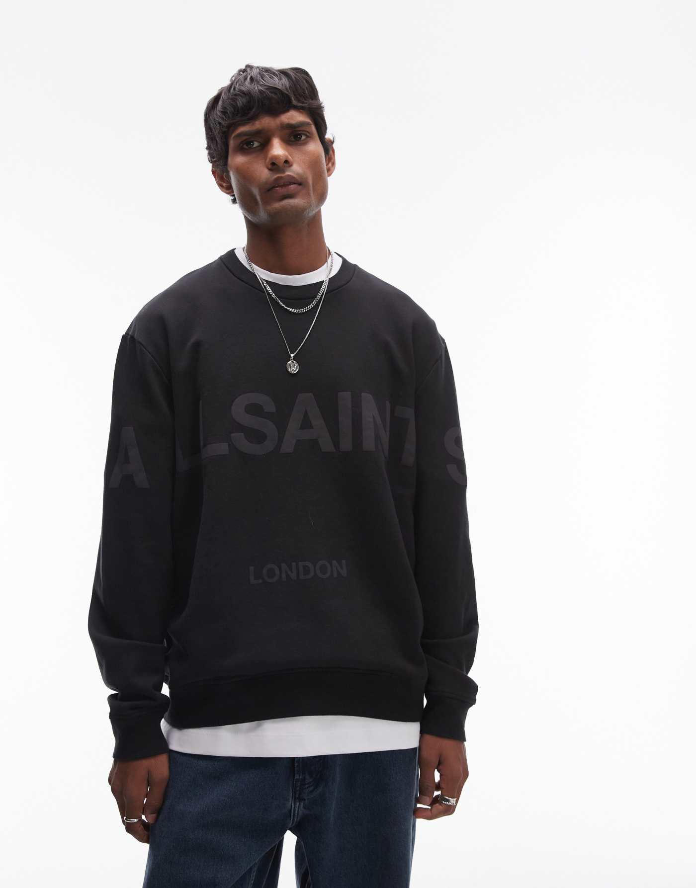 AllSaints Biggy tonal logo sweatshirt in black