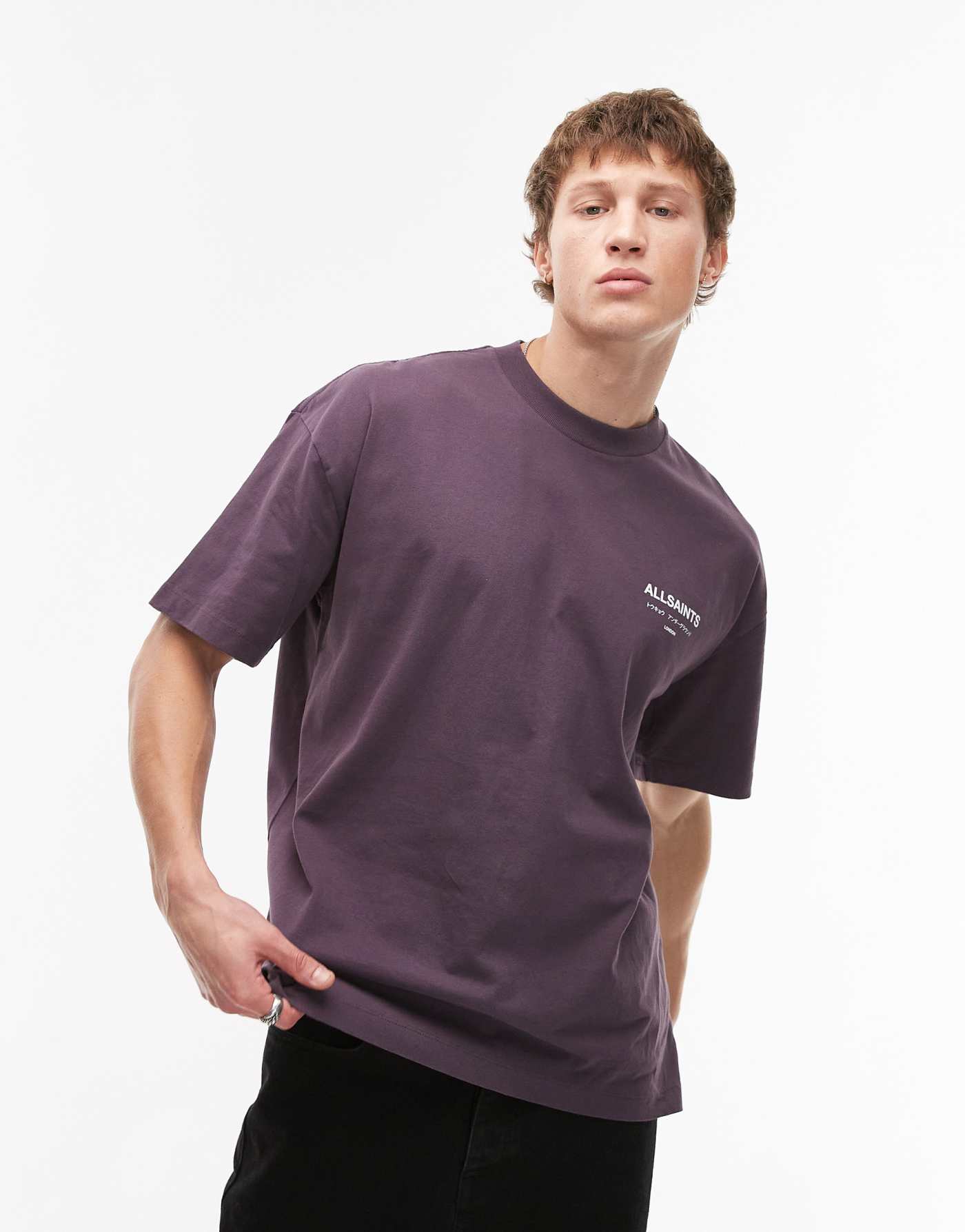 AllSaints Underground oversized t-shirt in cosmic purple