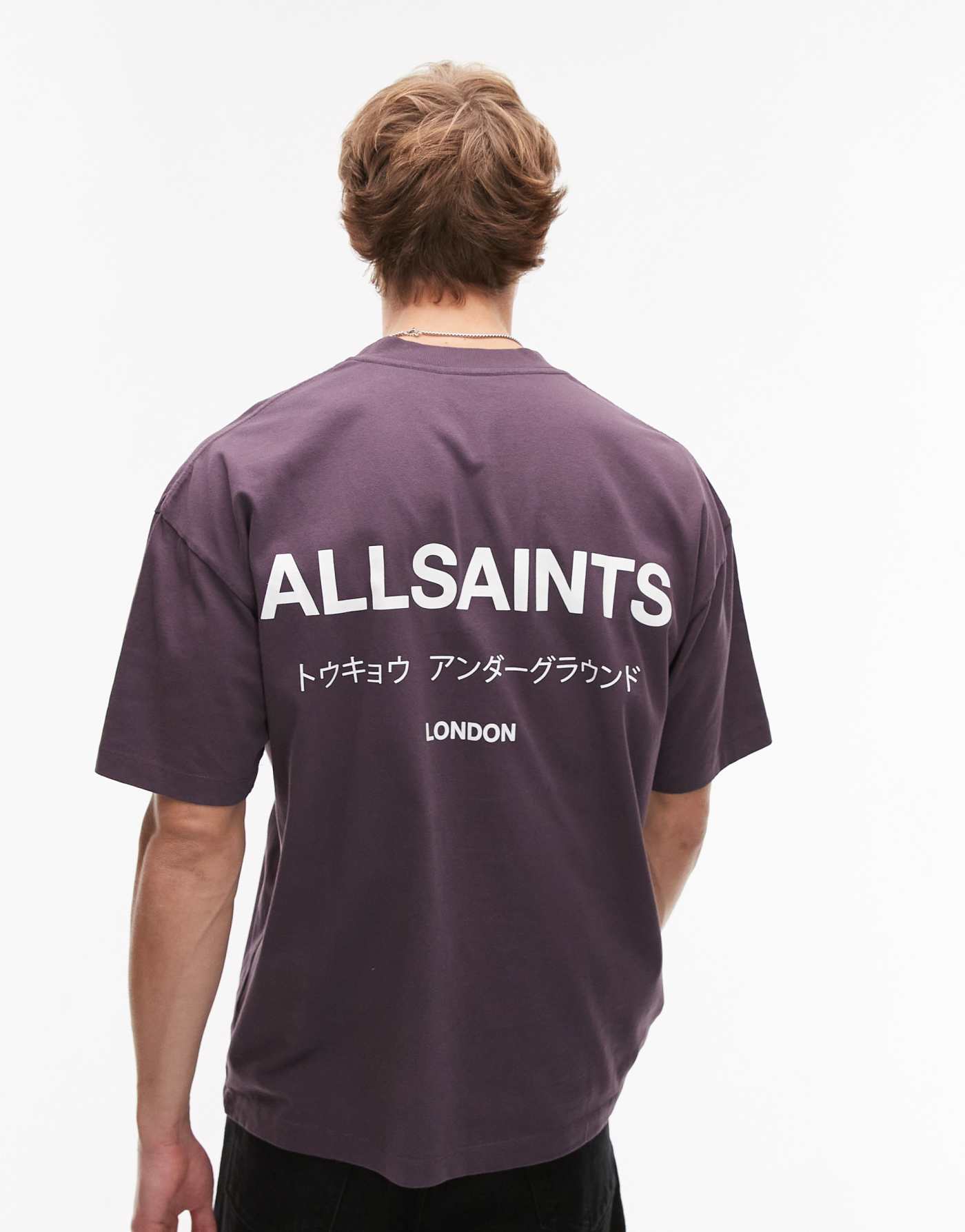 AllSaints Underground oversized t-shirt in cosmic purple