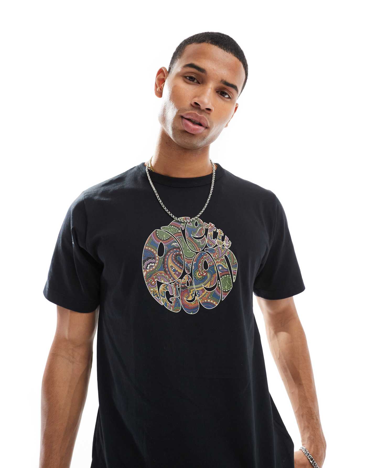 Pretty Green 15th anniversary paisley logo t-shirt in black