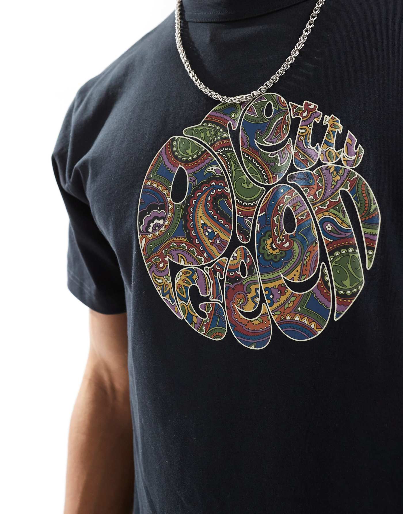 Pretty Green 15th anniversary paisley logo t-shirt in black