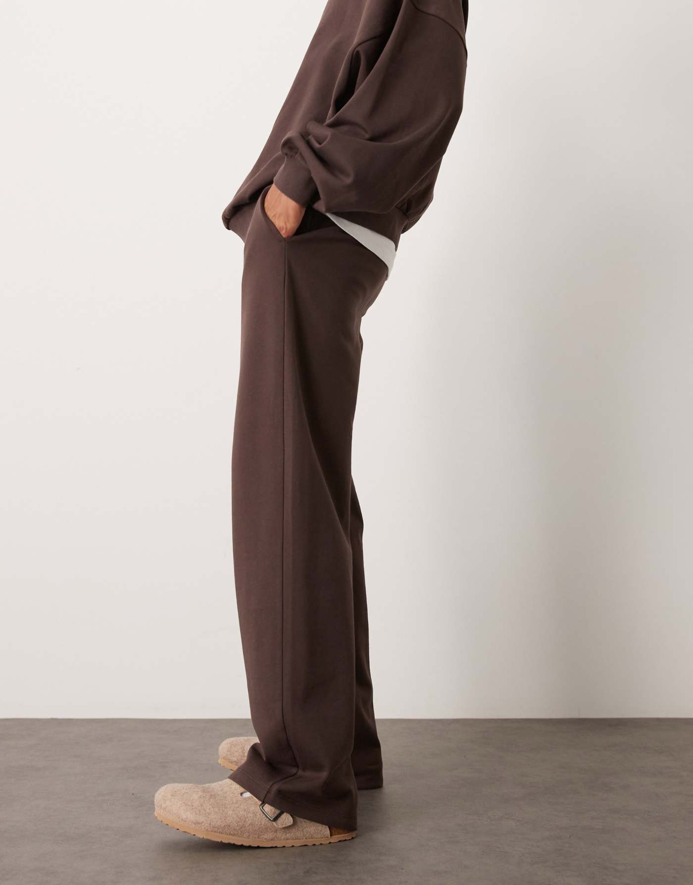 ASOS DESIGN essential wide leg joggers in brown