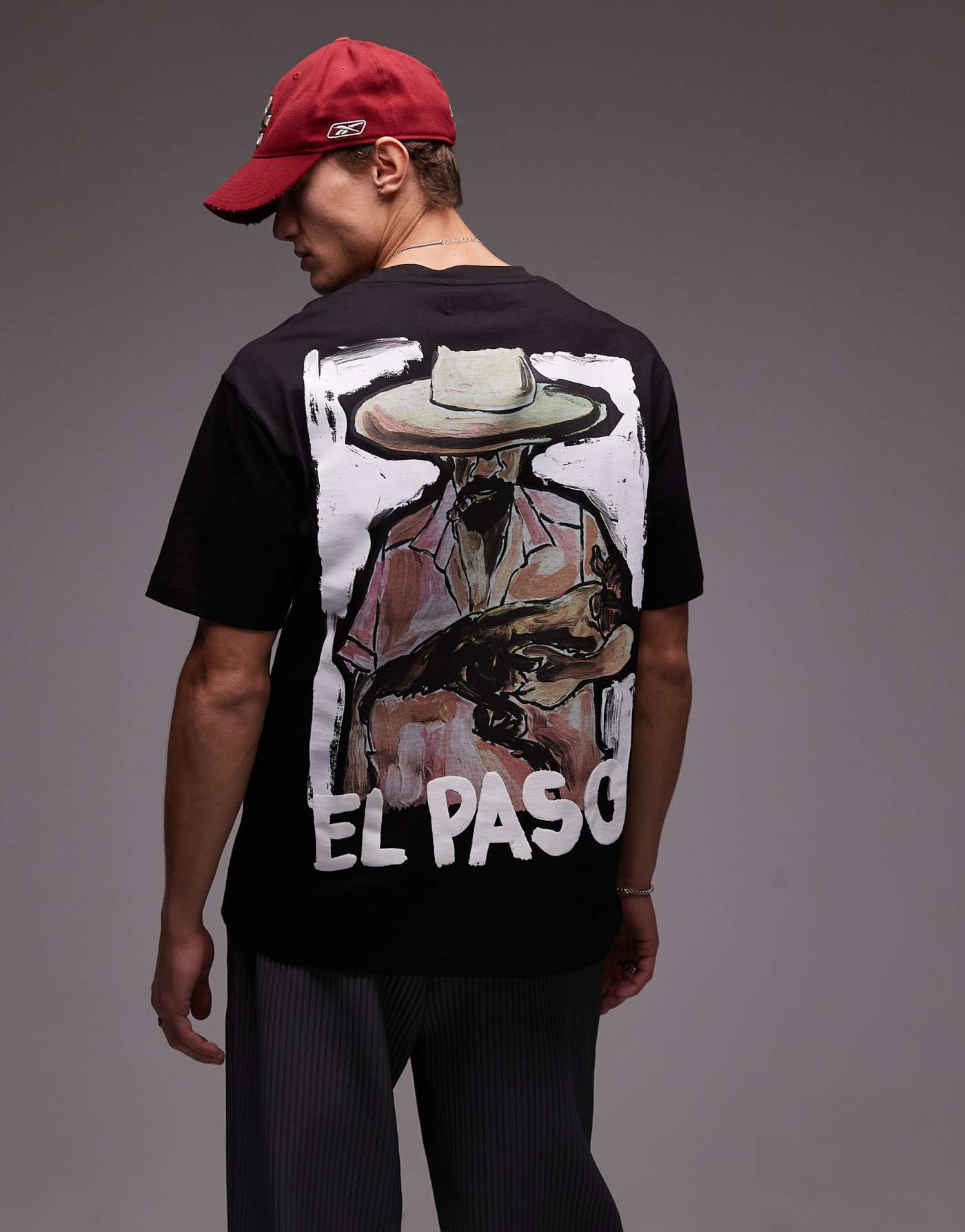 Topman premium oversized fit t-shirt with front and back El Paso print in black