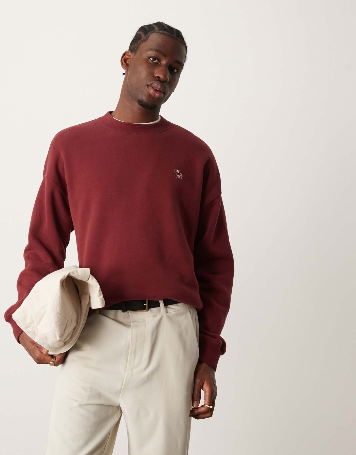 Abercrombie & Fitch elevated icon crew sweatshirt in red