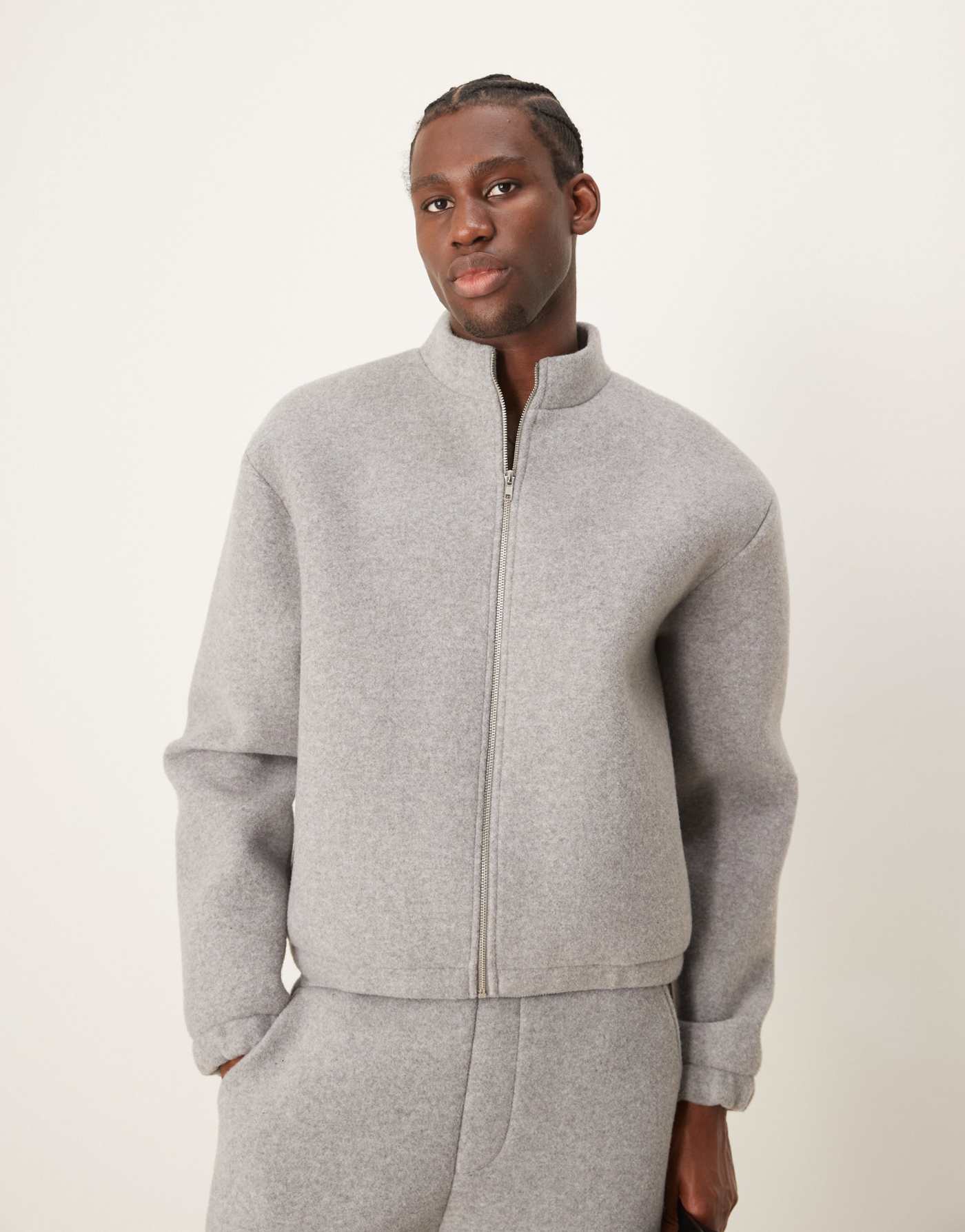 ASOS DESIGN Premium boxy oversized Scuba felt zip through track jacket in grey marl