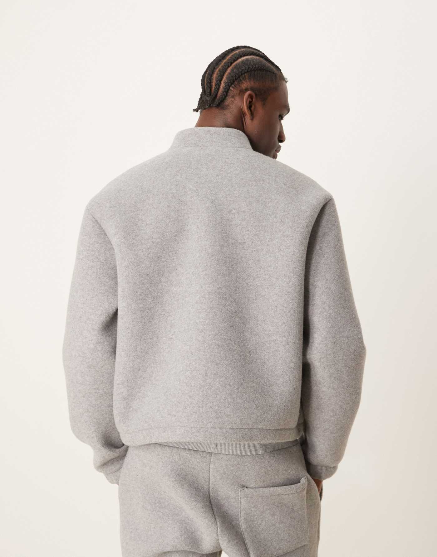 ASOS DESIGN Premium boxy oversized Scuba felt zip through track jacket in grey marl