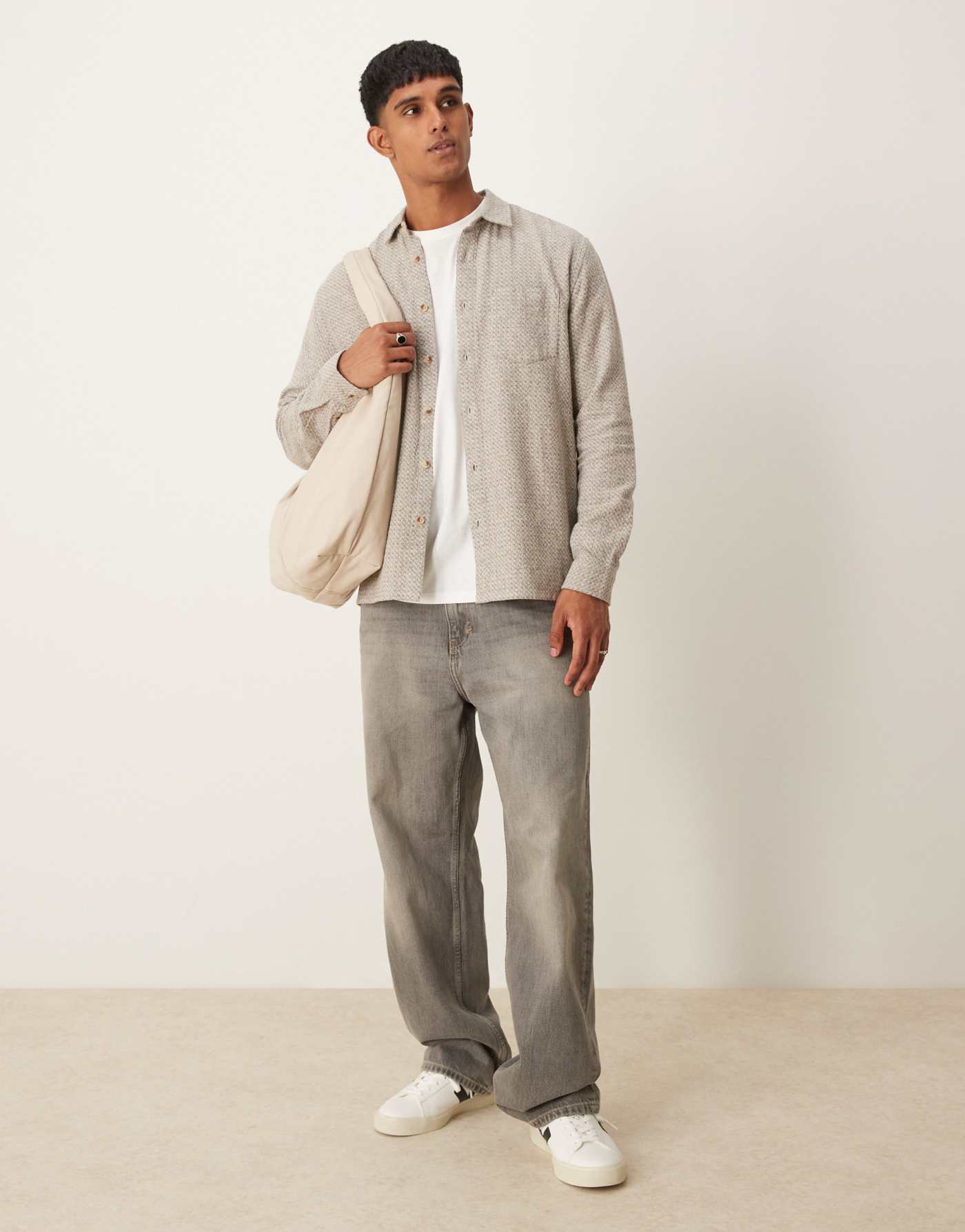 New Look herringbone overshirt in oatmeal