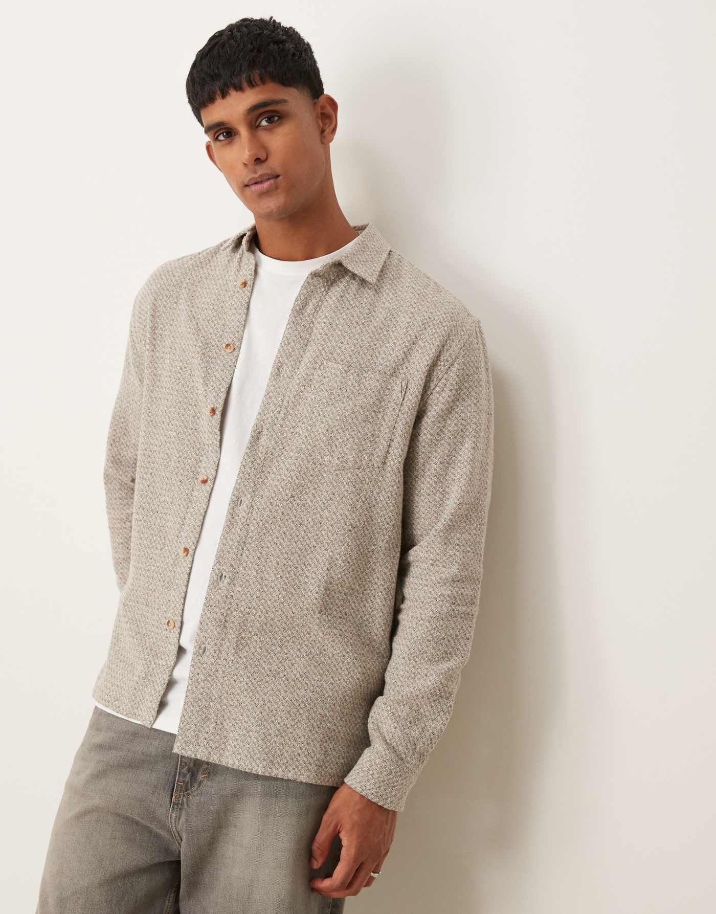 New Look herringbone overshirt in oatmeal