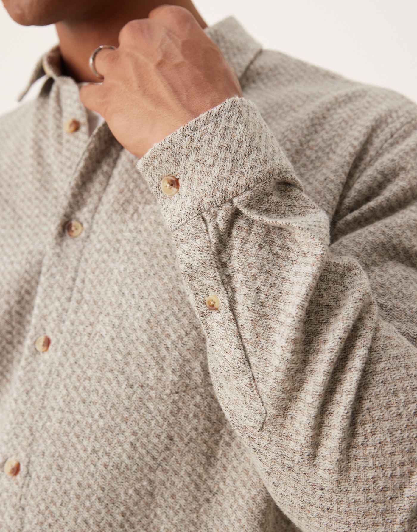 New Look herringbone overshirt in oatmeal