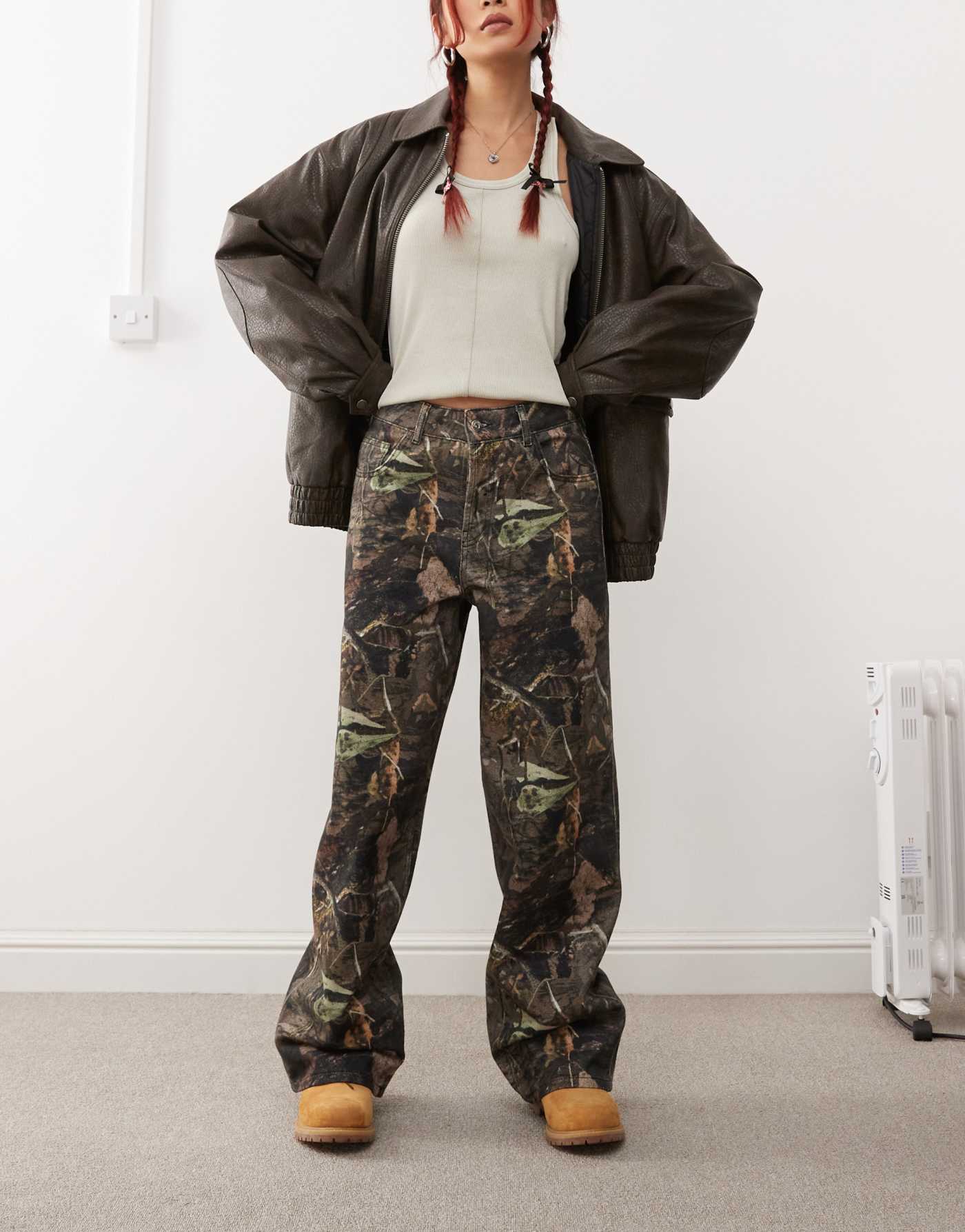 COLLUSION x002 baggy jeans in tree camo print