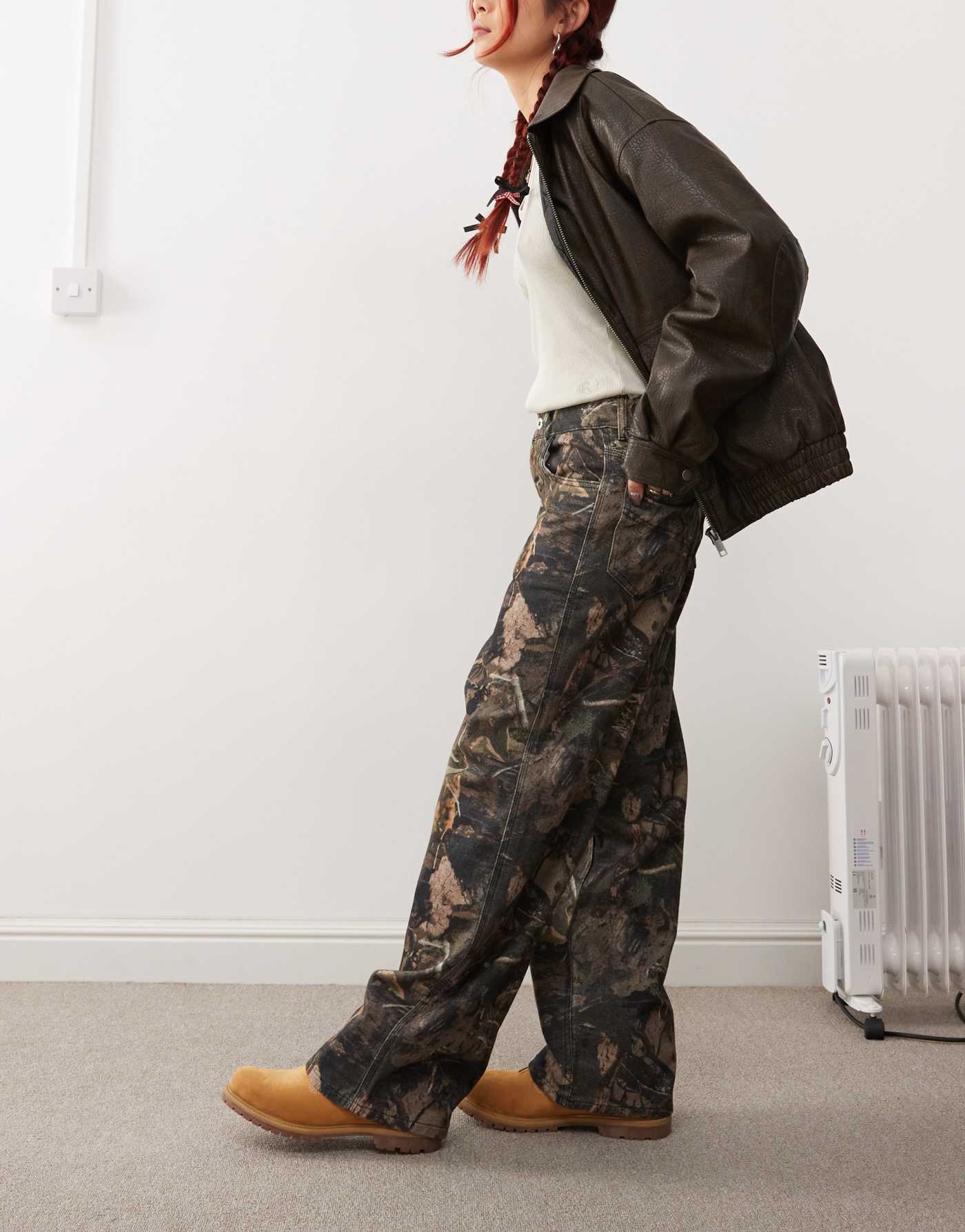 COLLUSION x002 baggy jeans in tree camo print