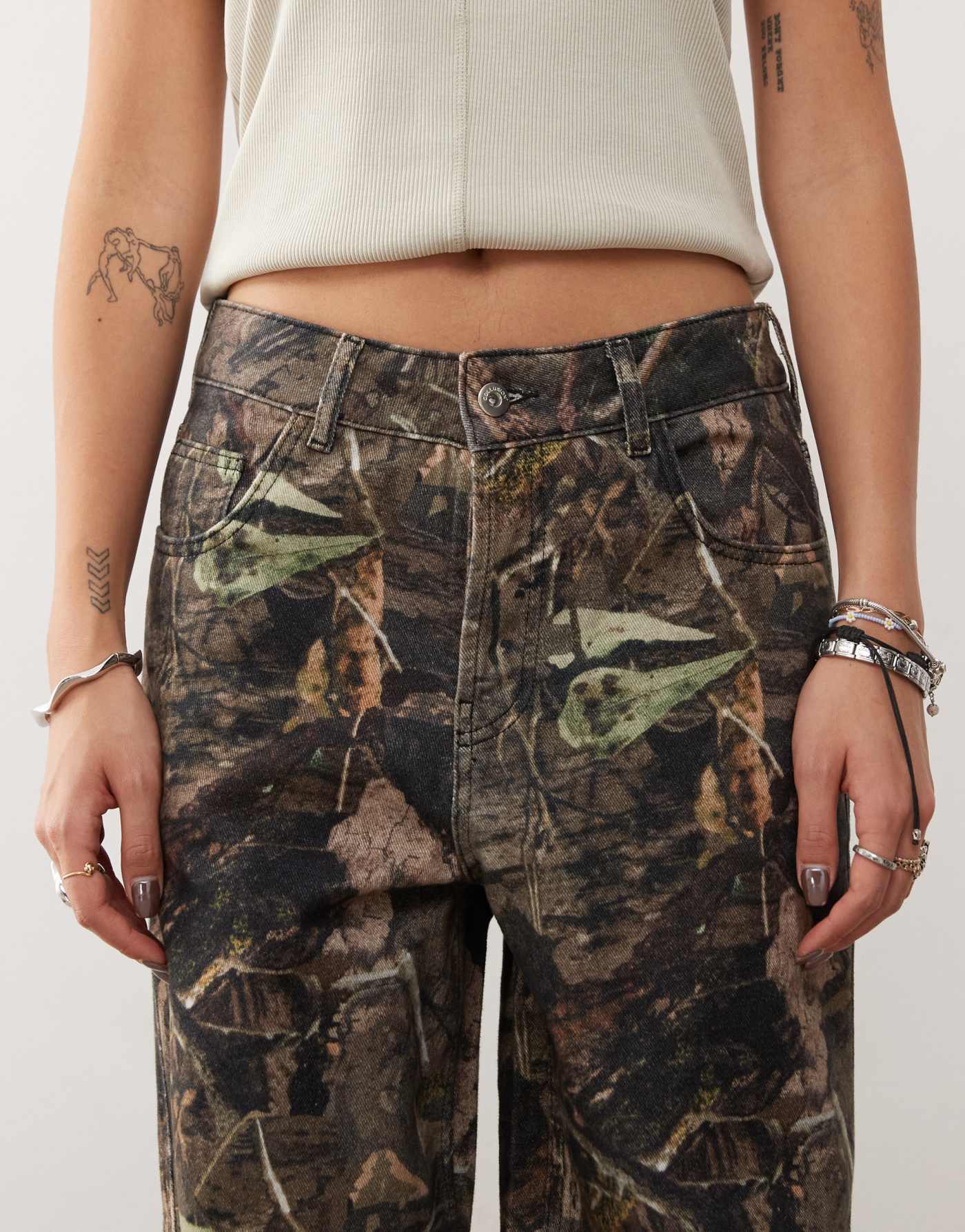 COLLUSION x002 baggy jeans in tree camo print