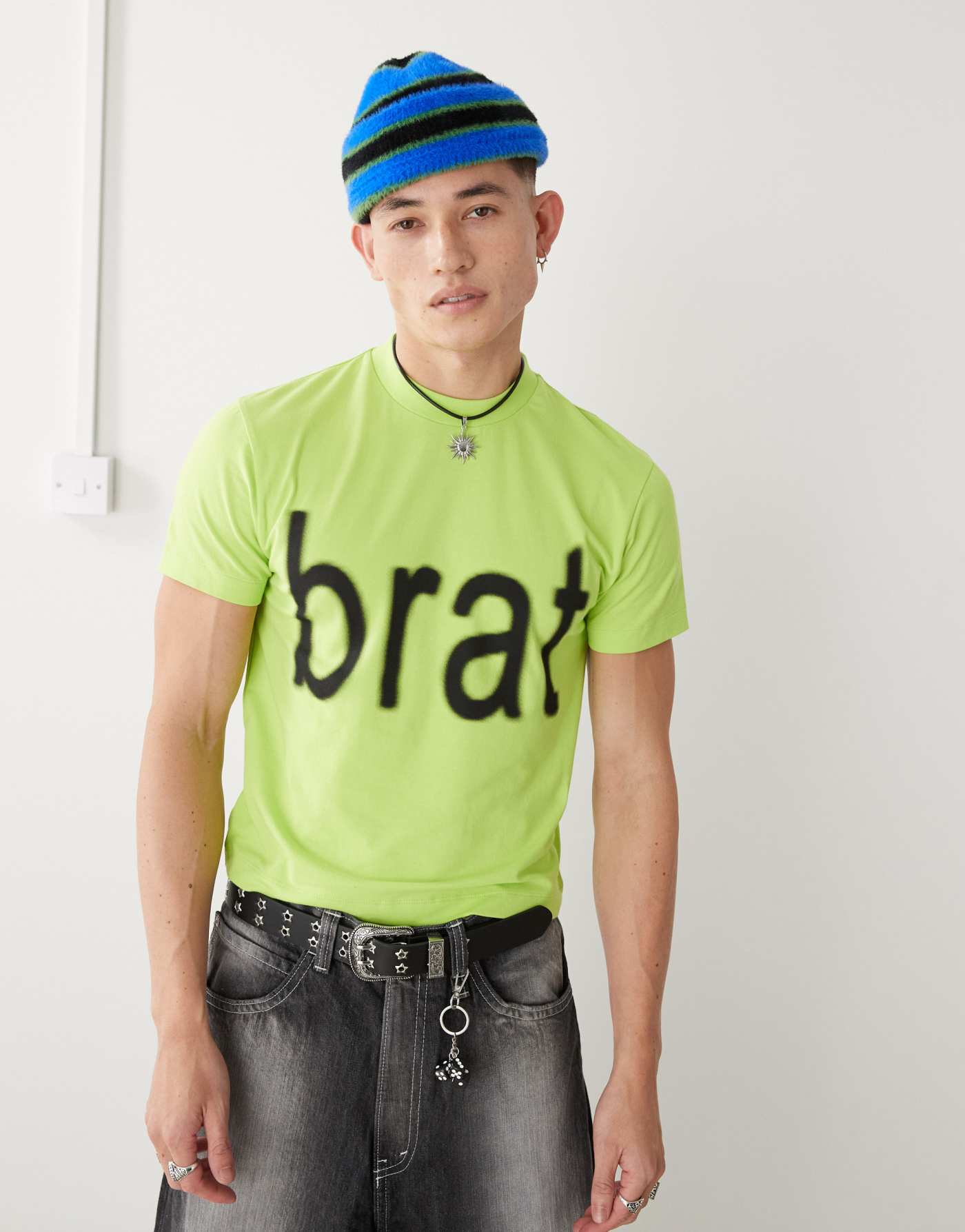 COLLUSION official Charli XCX Brat slogan shrunken t-shirt in green