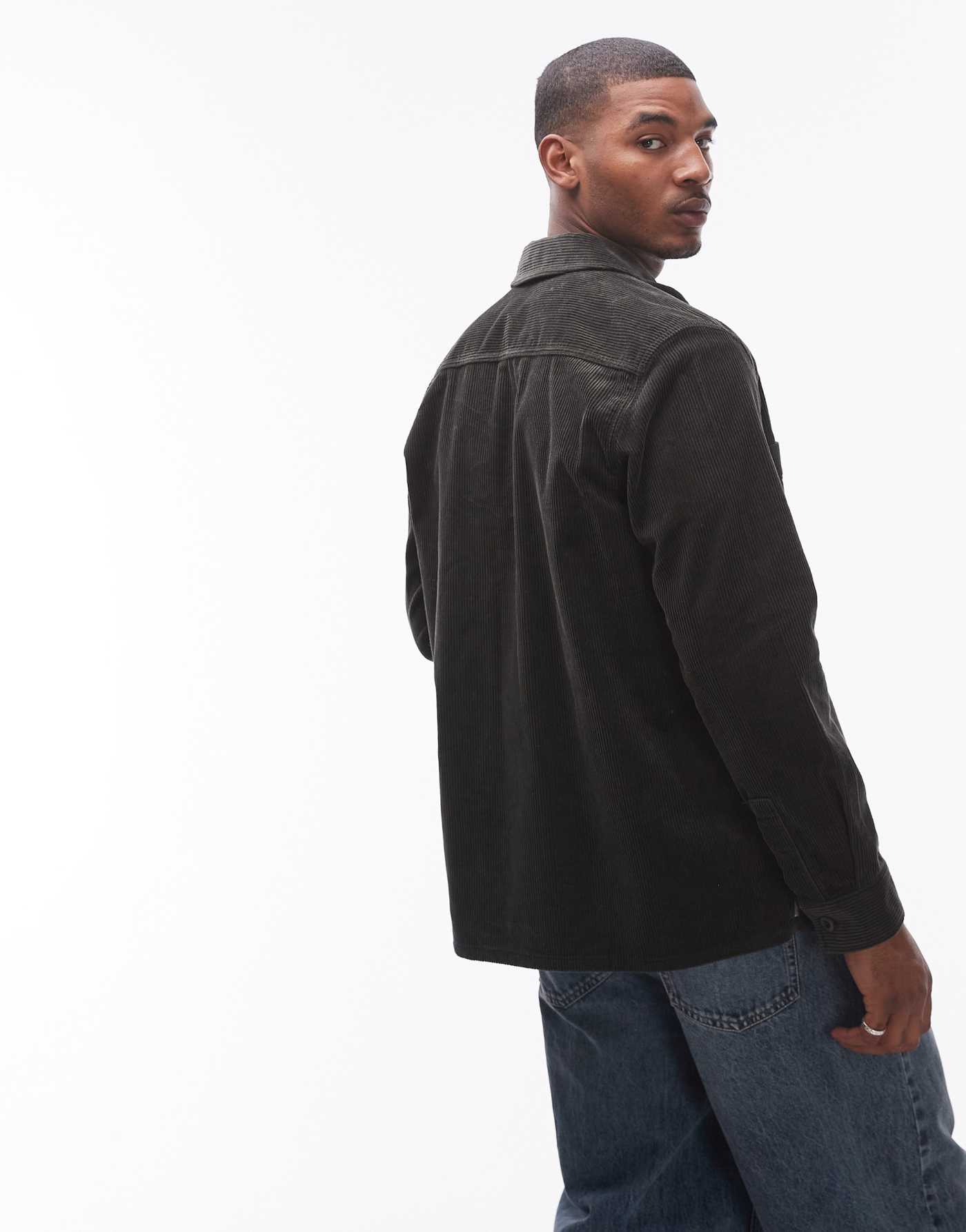 ARKET cord overshirt with front patch pockets in dark khaki