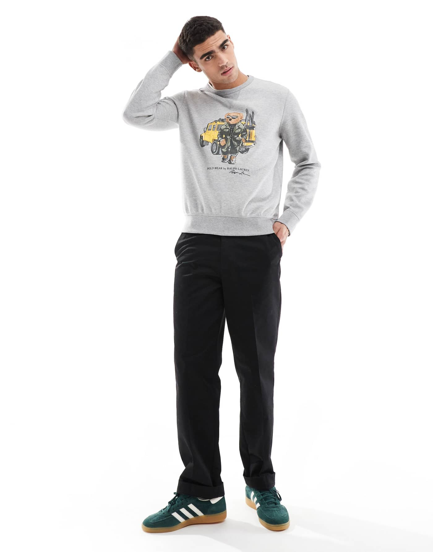 Polo Ralph Lauren defender bear print sweatshirt in grey marl