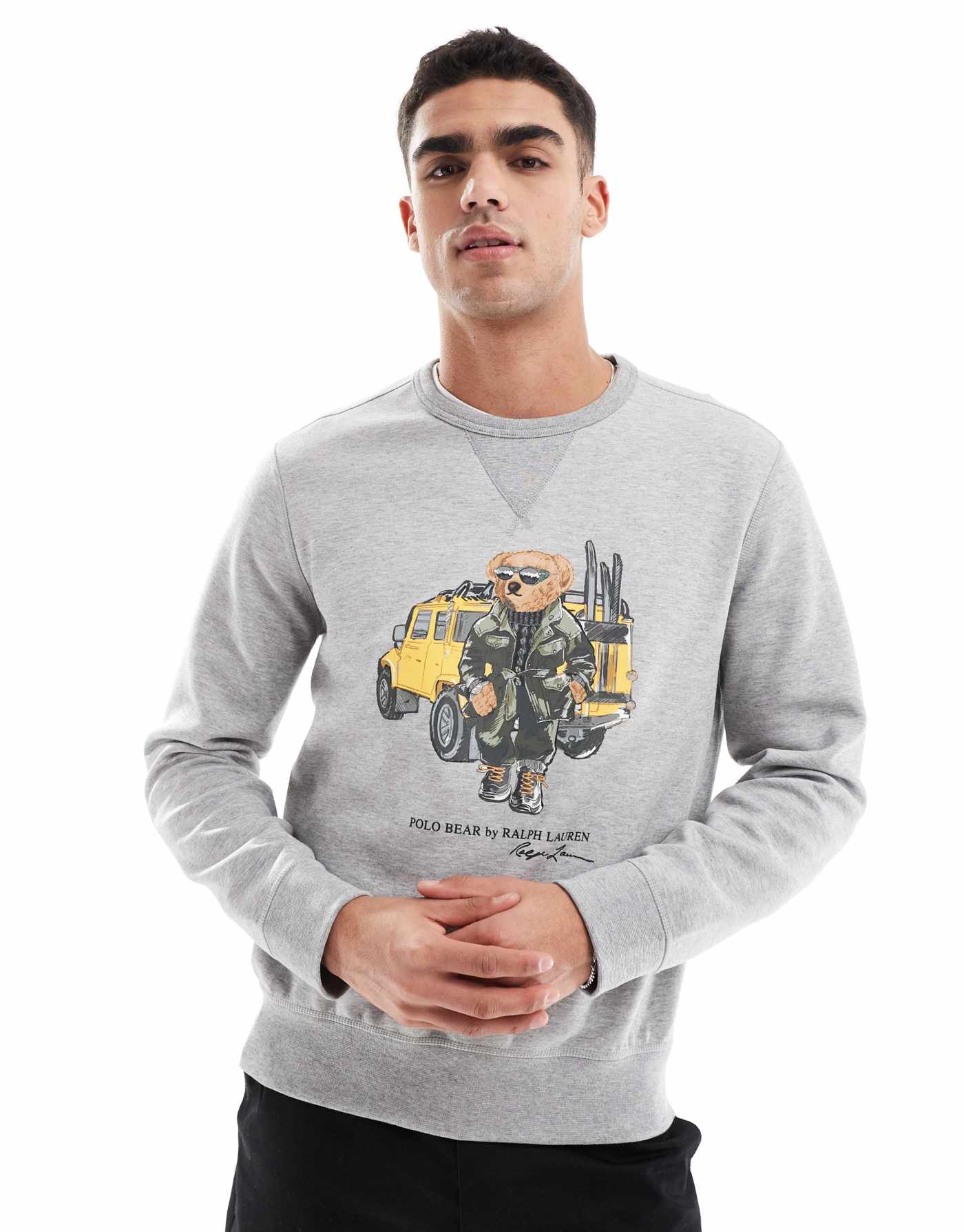 Polo Ralph Lauren defender bear print sweatshirt in grey marl