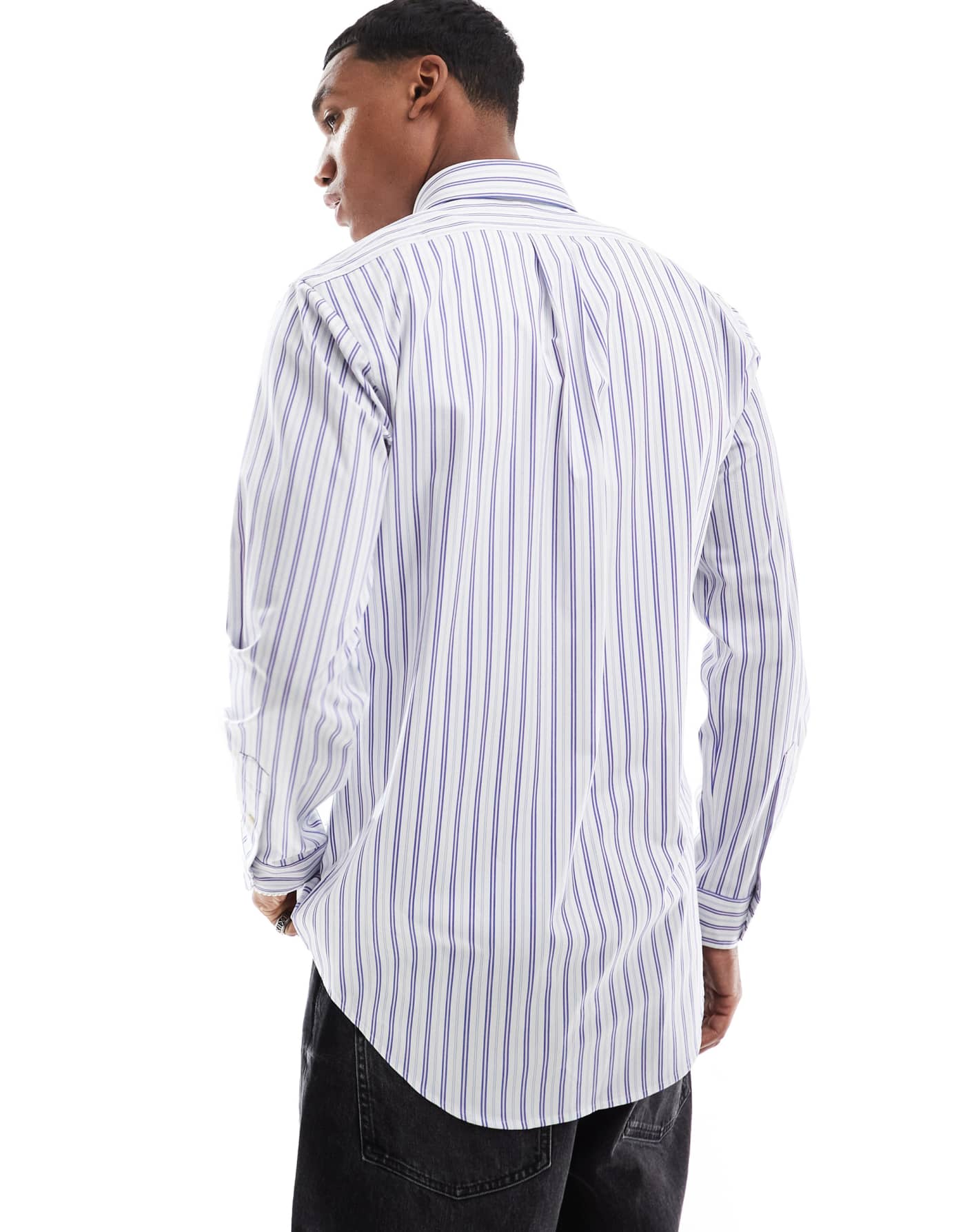 Polo Ralph Lauren icon logo multi stripe stretch poplin shirt in white/blue