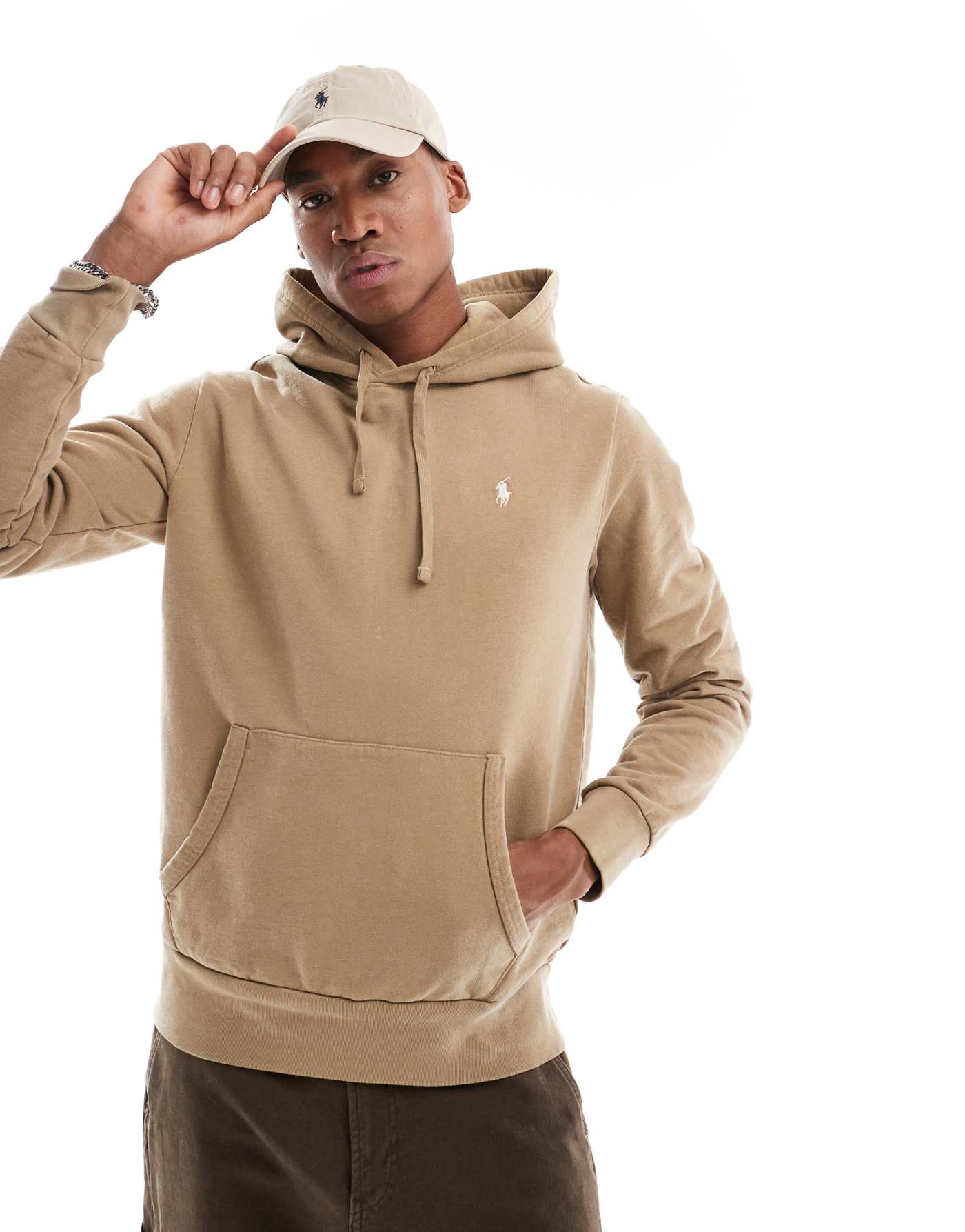 Polo Ralph Lauren icon logo loopback terry hoodie in khaki tan