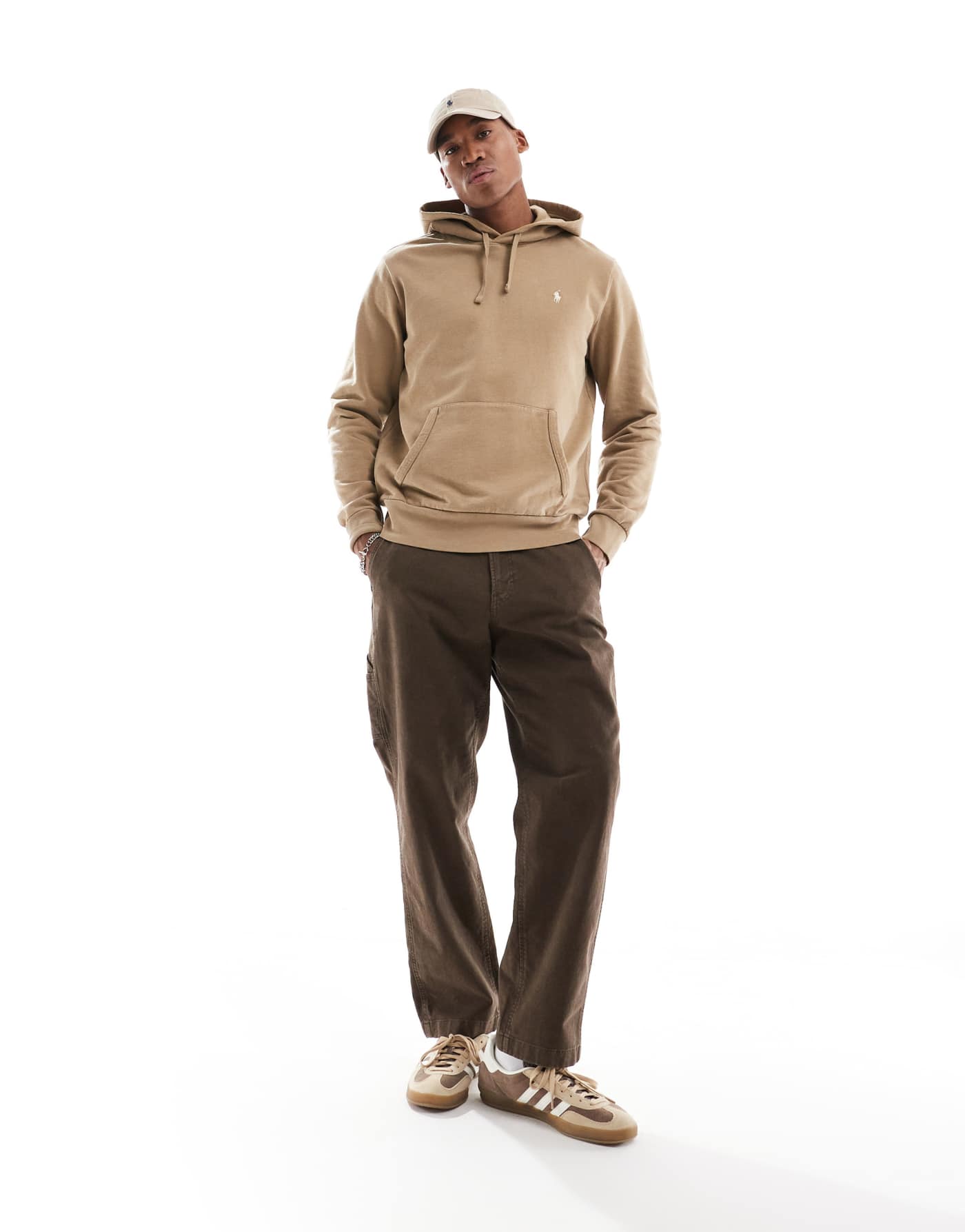 Polo Ralph Lauren icon logo loopback terry hoodie in khaki tan