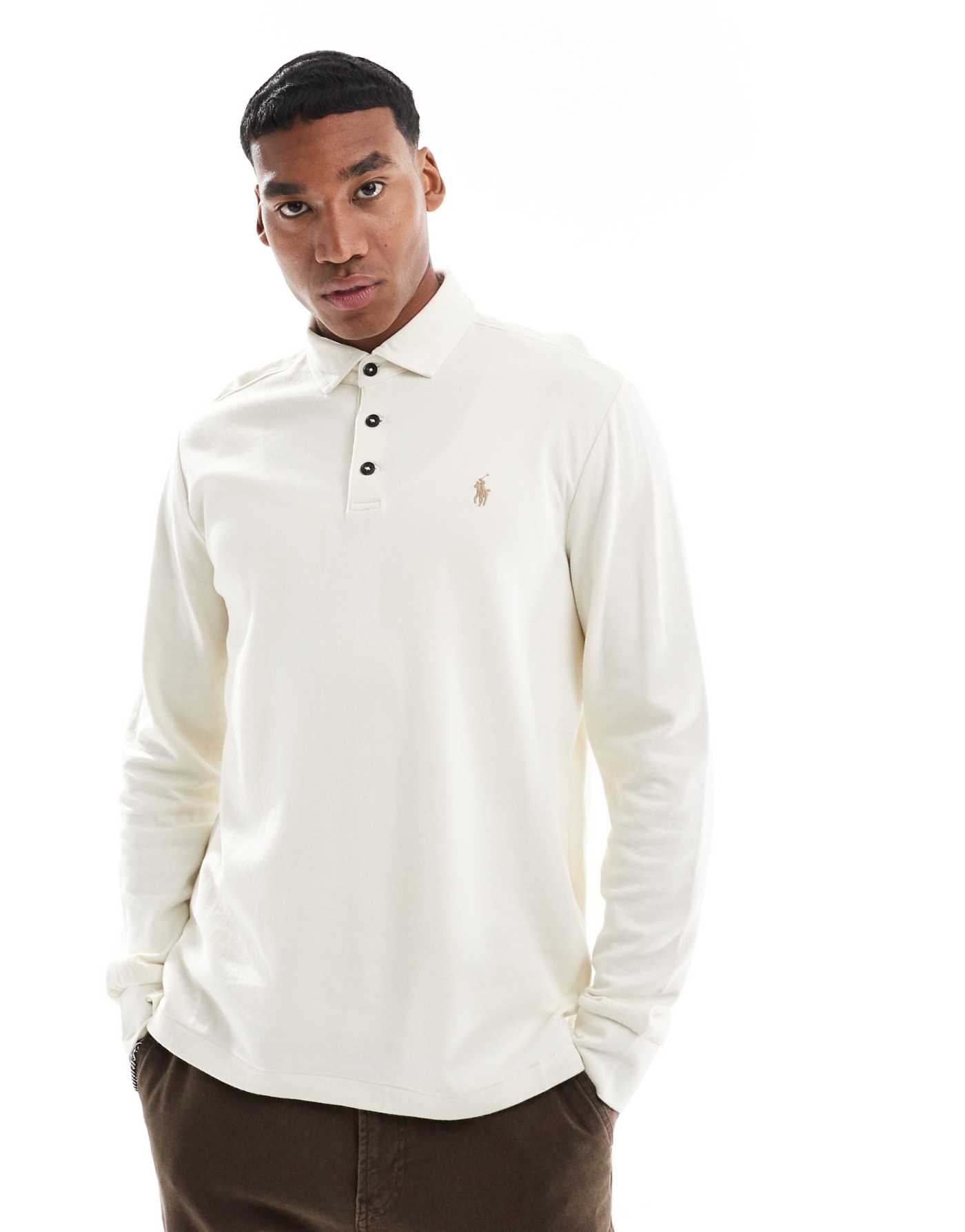 Polo Ralph Lauren icon logo rugby double knit sweatshirt in cream