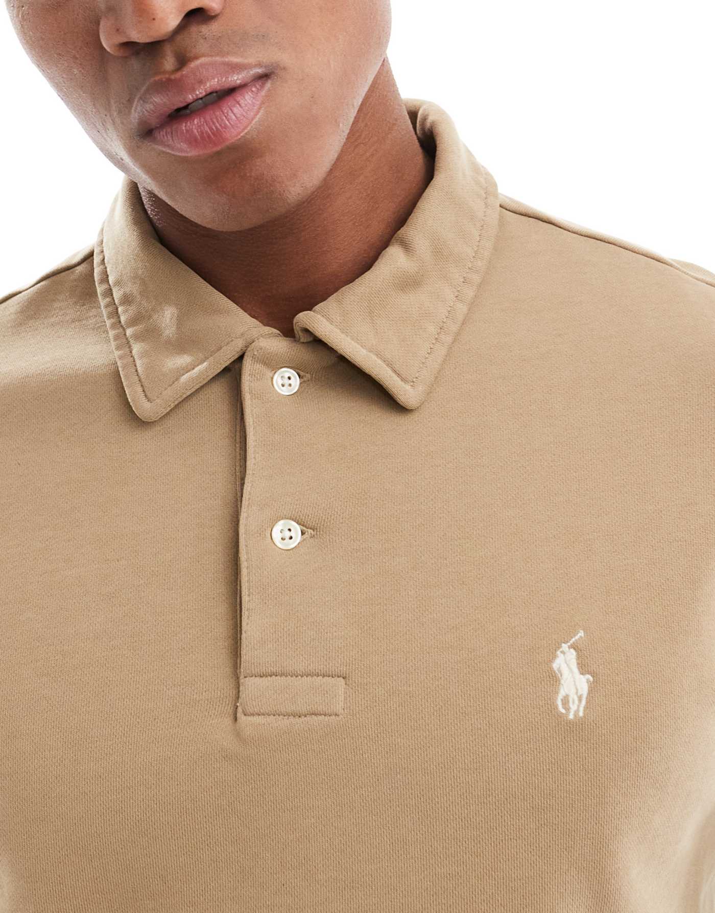 Polo Ralph Lauren icon logo half zip loopback terry sweatshirt in khaki tan