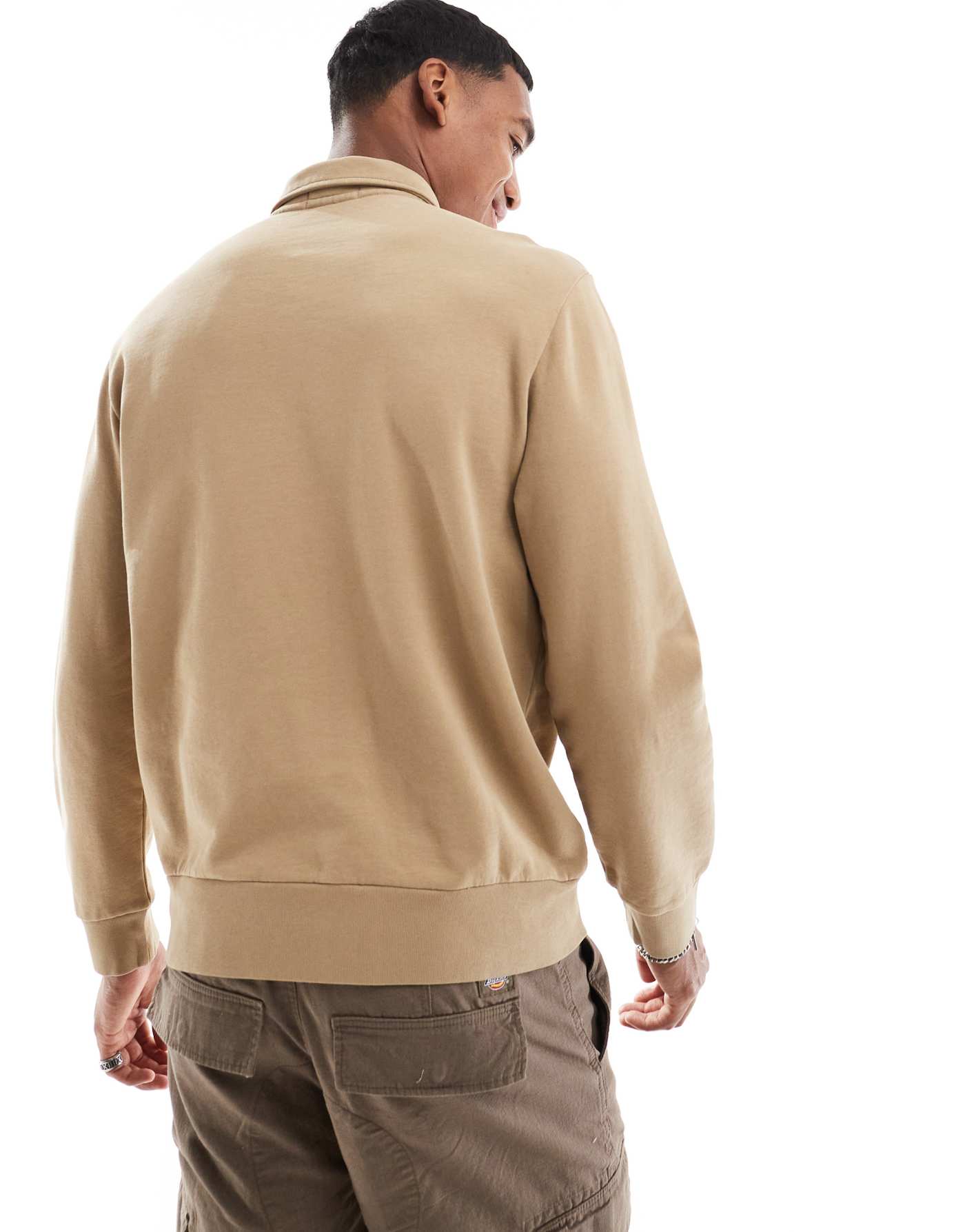 Polo Ralph Lauren icon logo half zip loopback terry sweatshirt in khaki tan