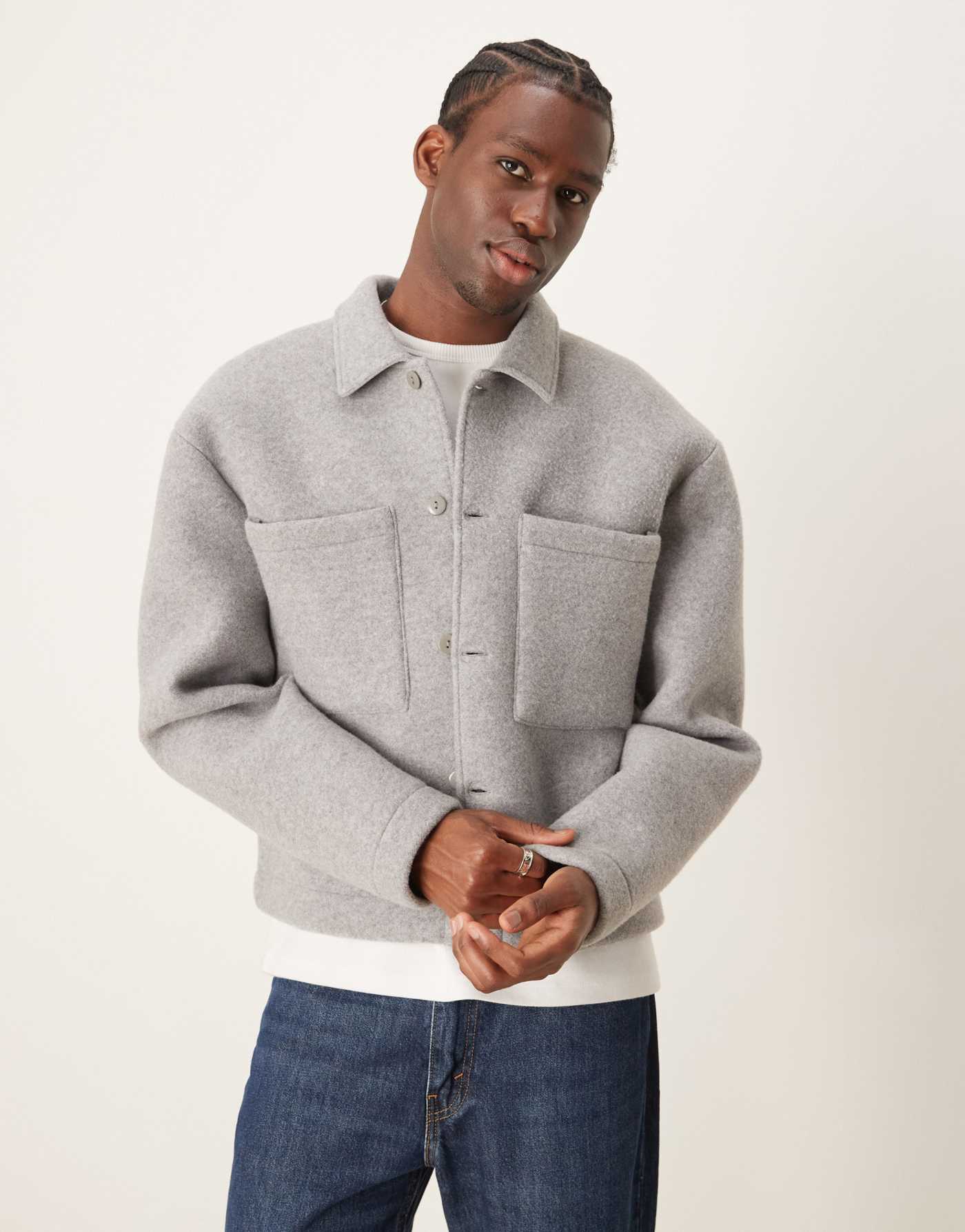 ASOS DESIGN Premium felt oversized shacket in grey marl