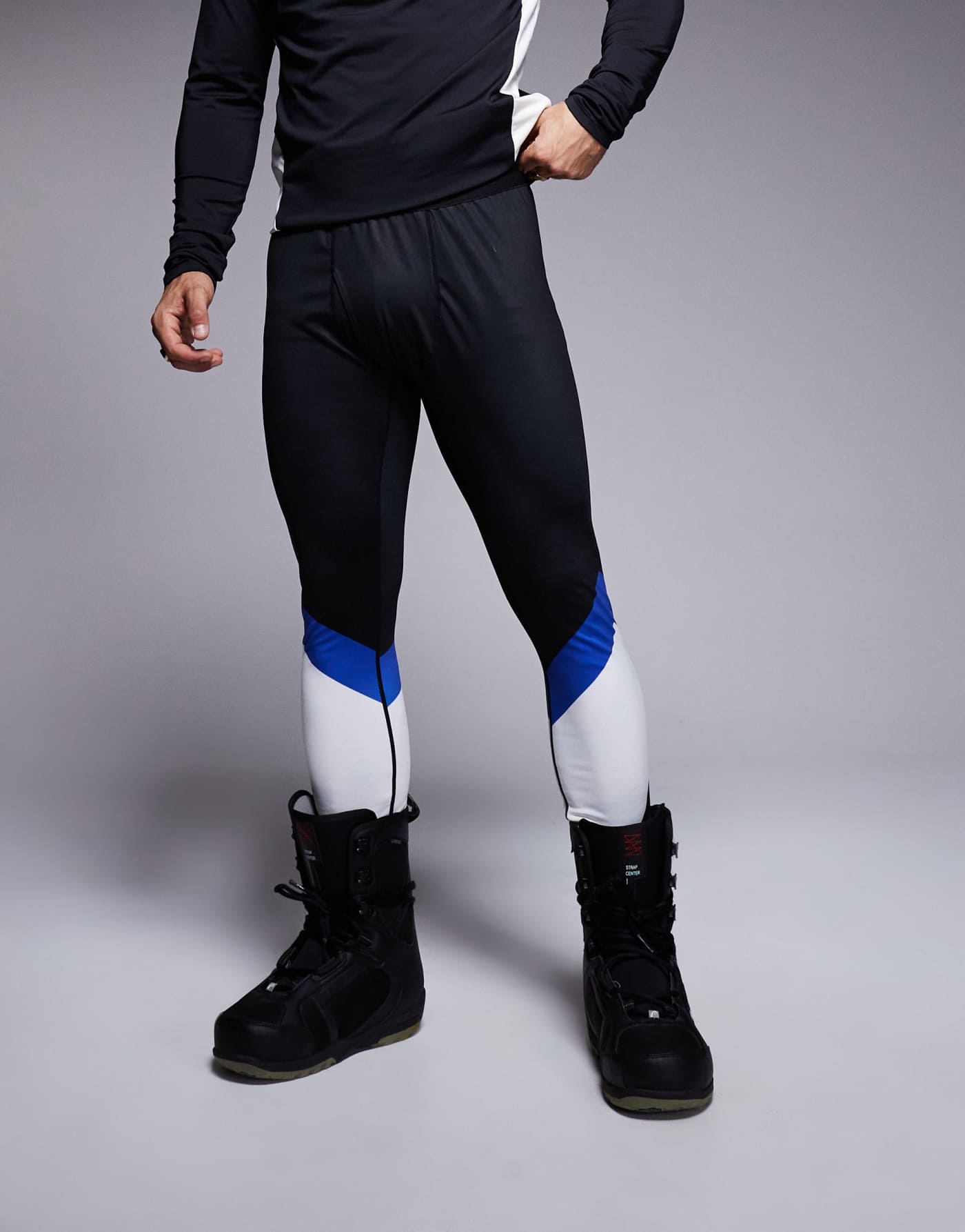 South Beach Ski fleece back stripe leggings in black