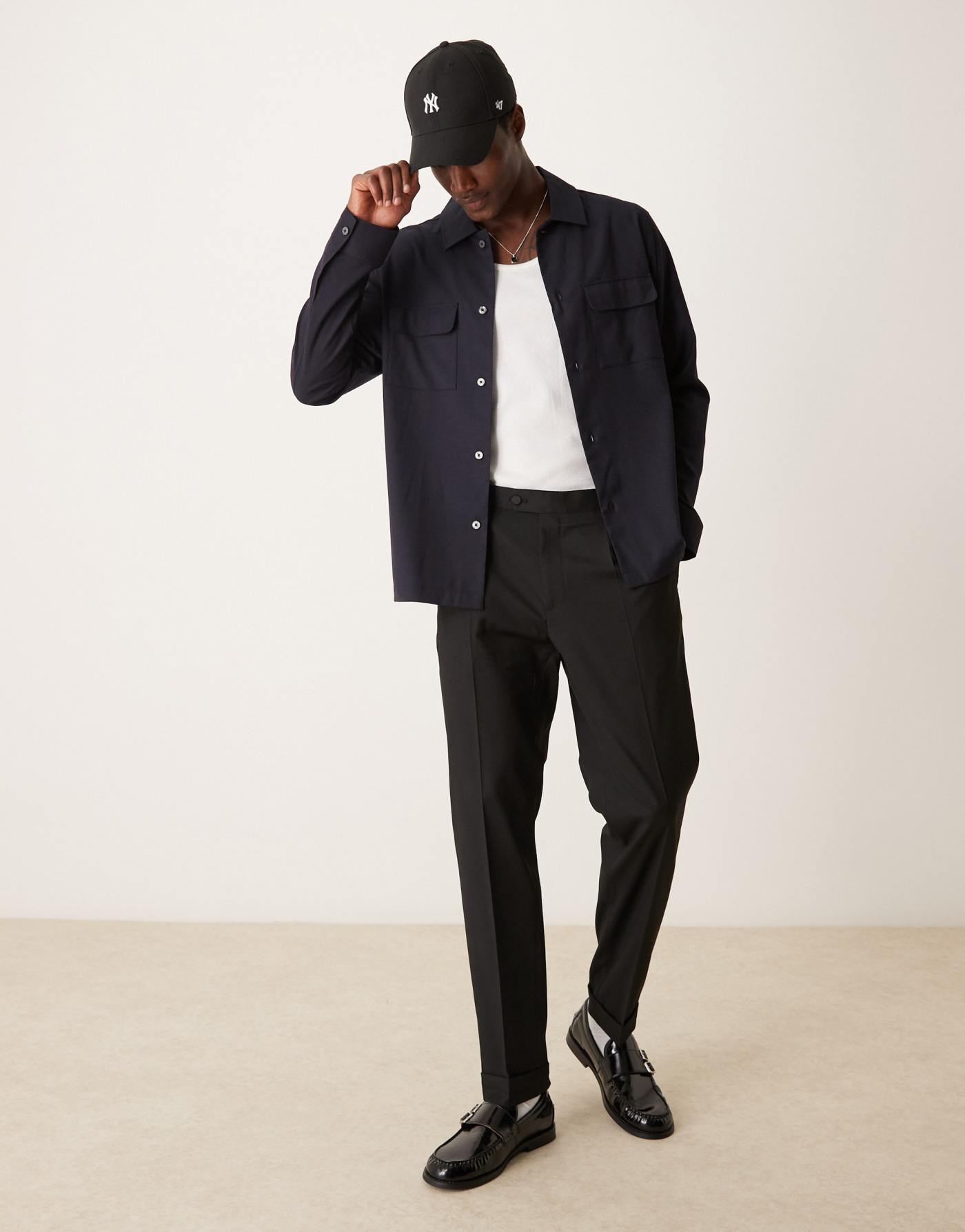 Mango pocket detail slim fit shirt in navy