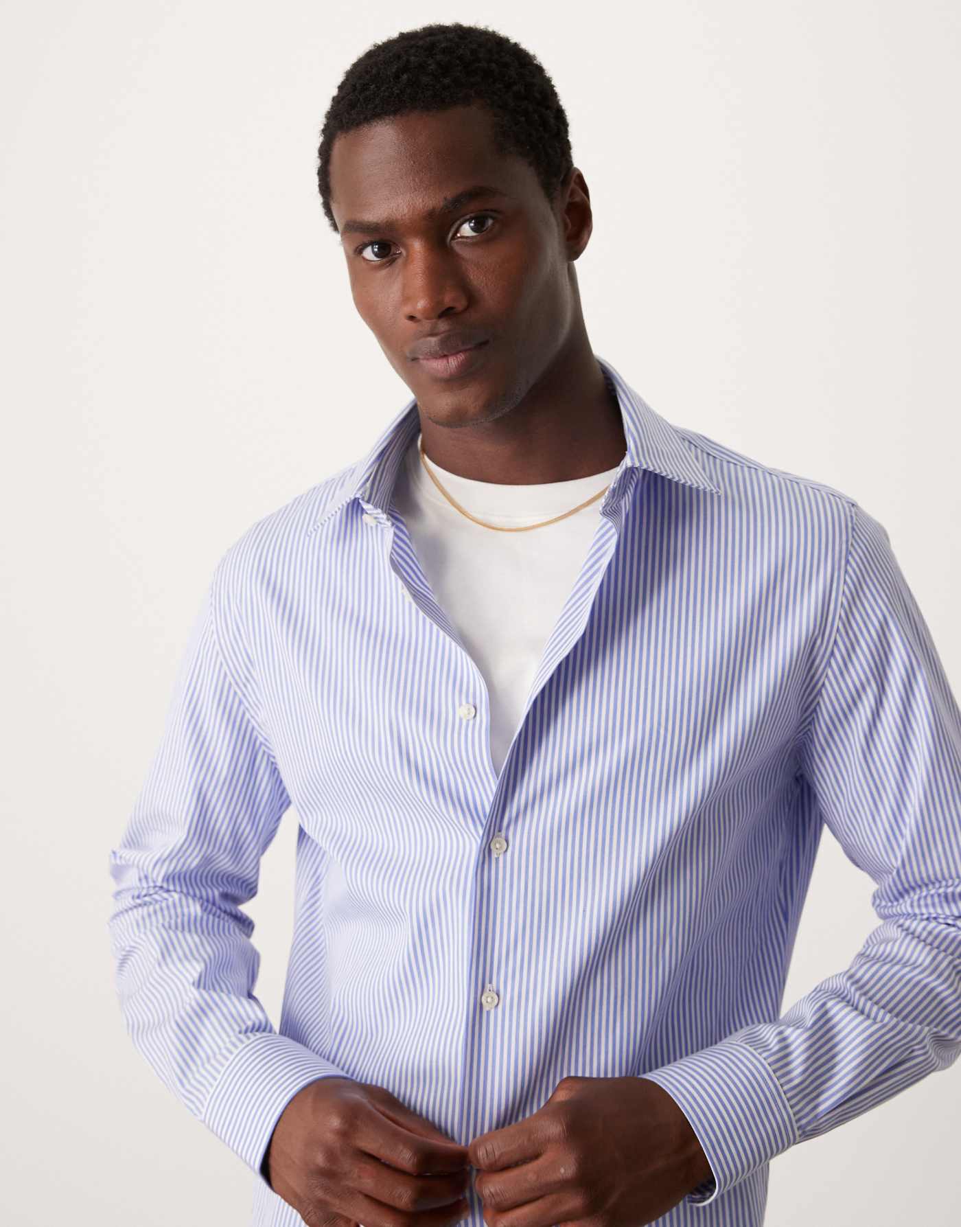 Mango slim fit button down stripe shirt in blue