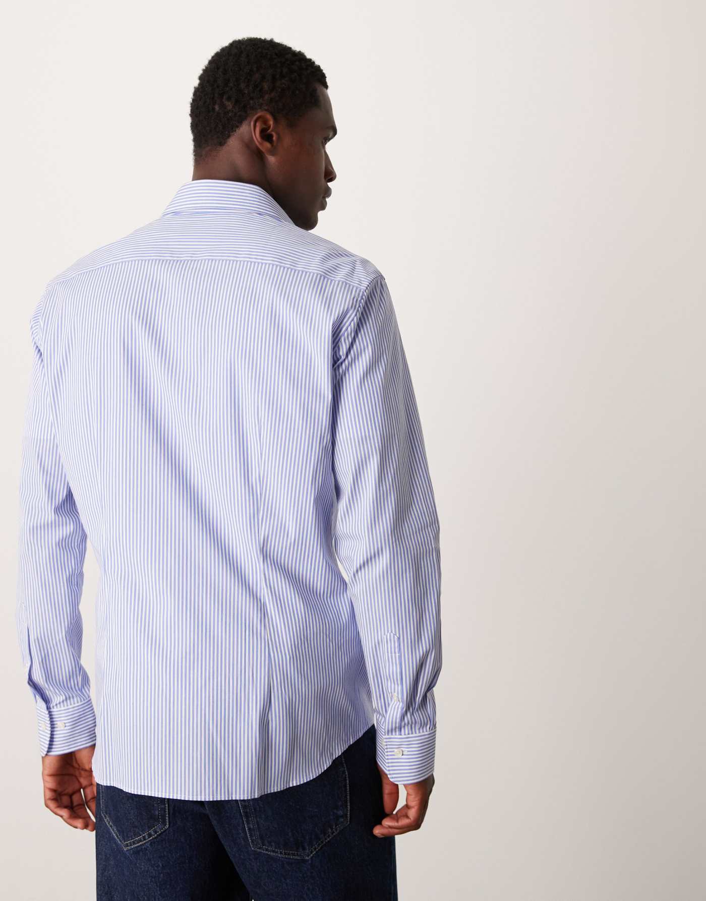 Mango slim fit button down stripe shirt in blue