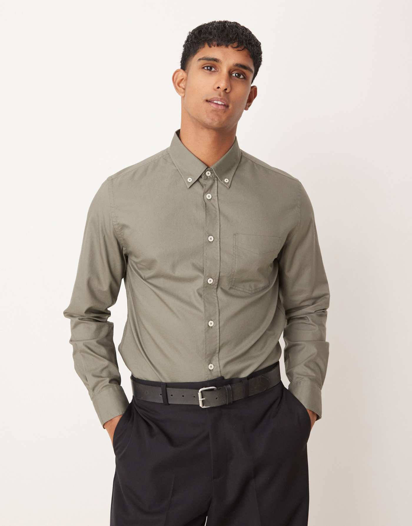 Mango regular fit classic shirt in khaki