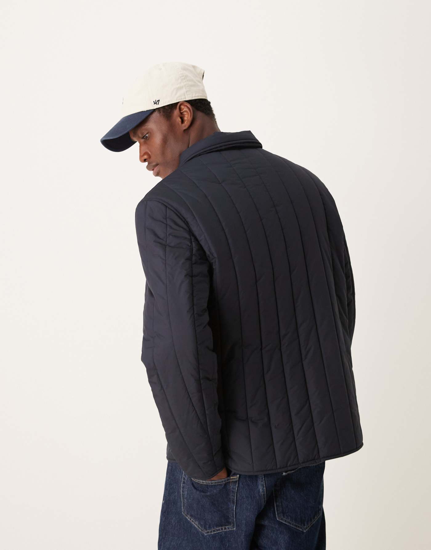 Mango technical quilted design jacket in navy