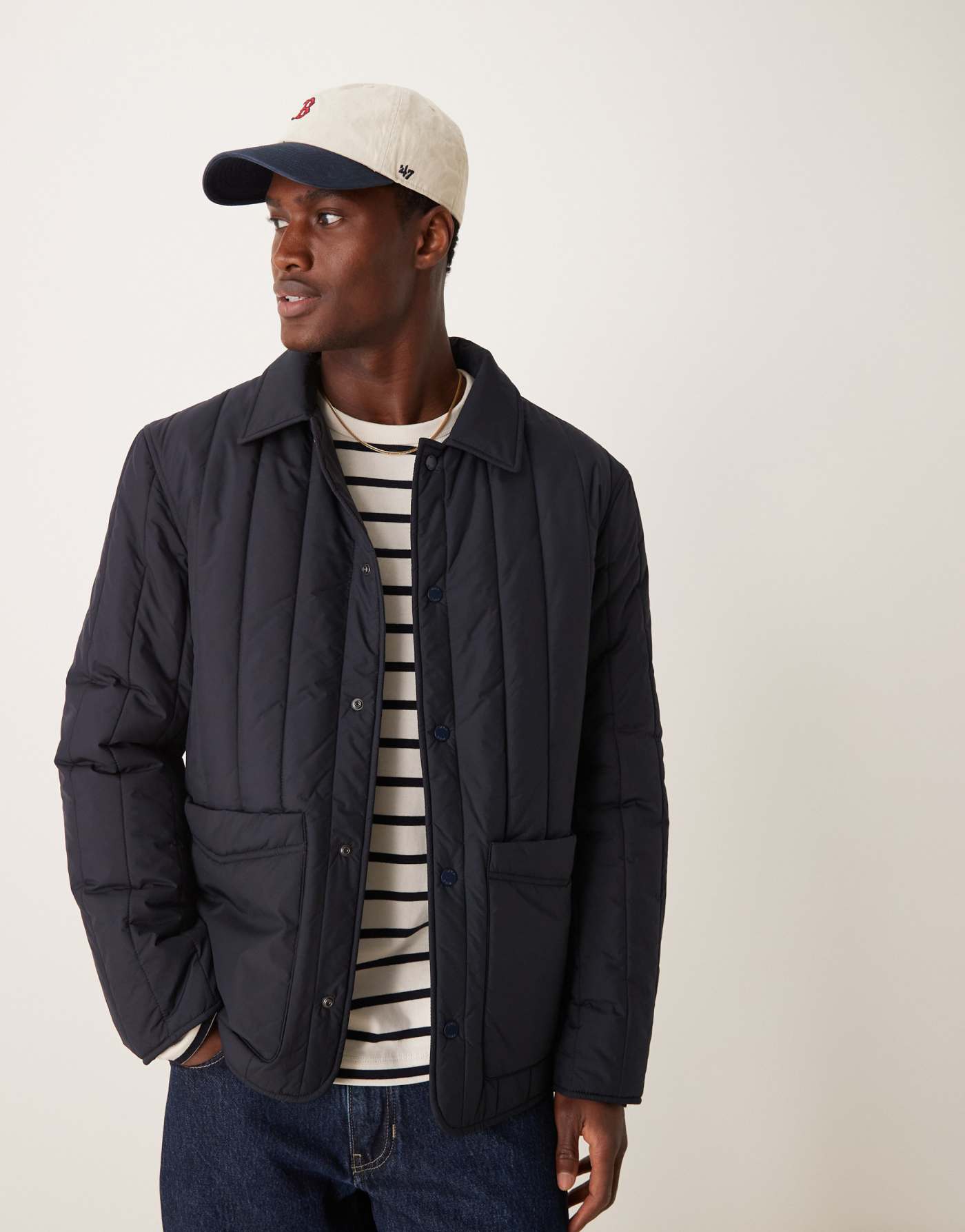 Mango technical quilted design jacket in navy