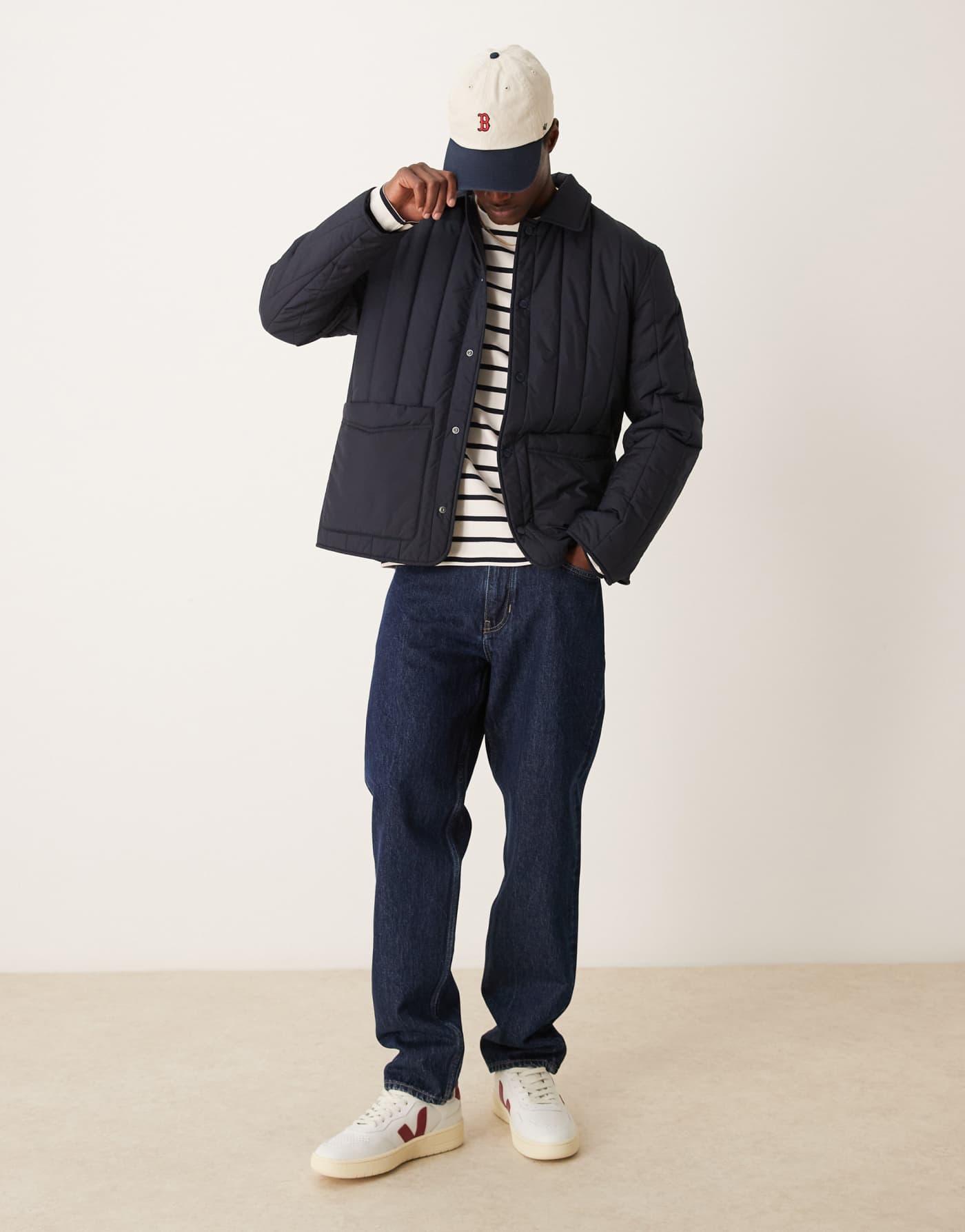 Mango technical quilted design jacket in navy