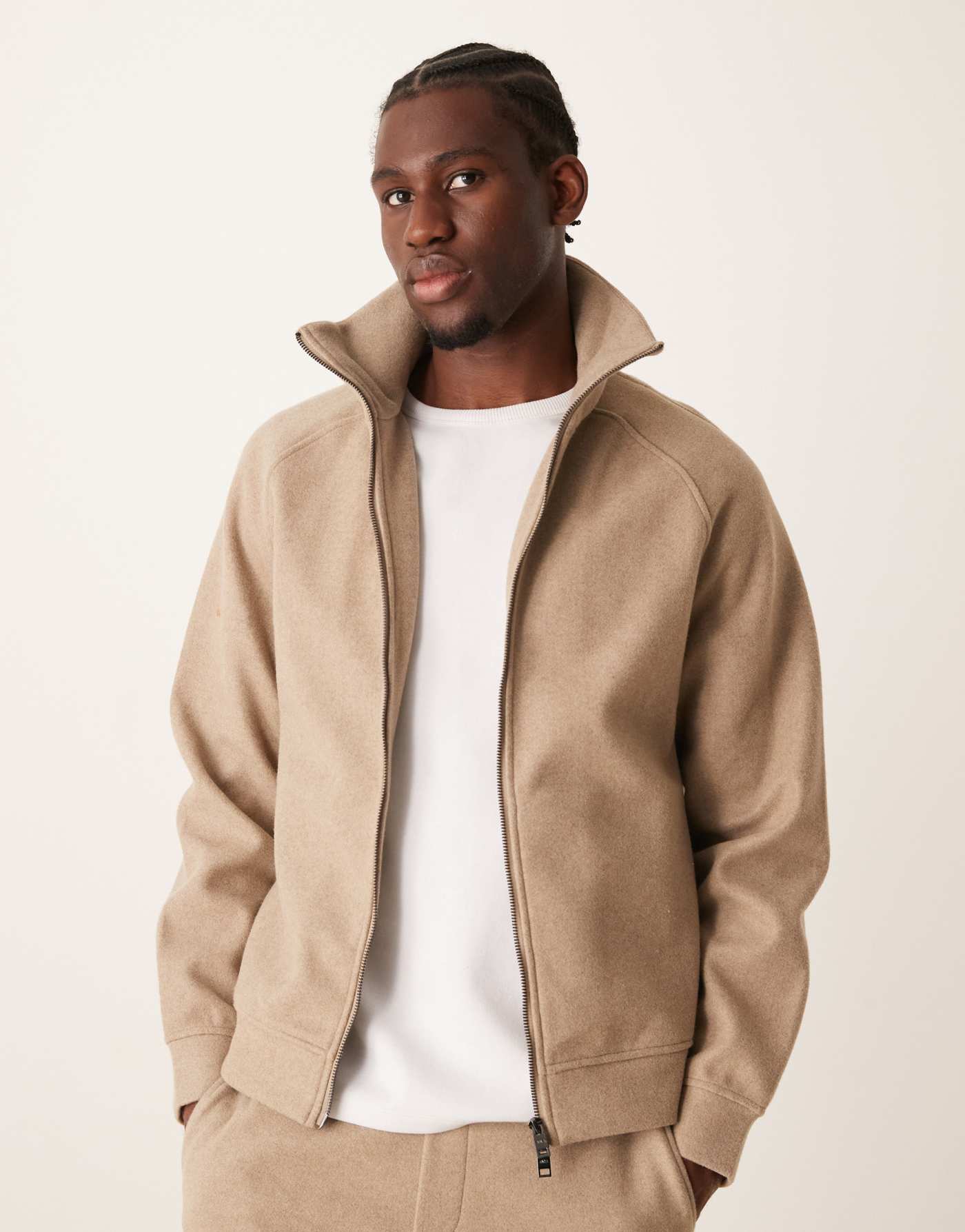 Mango soft touch zip down sweatshirt co-ord in beige