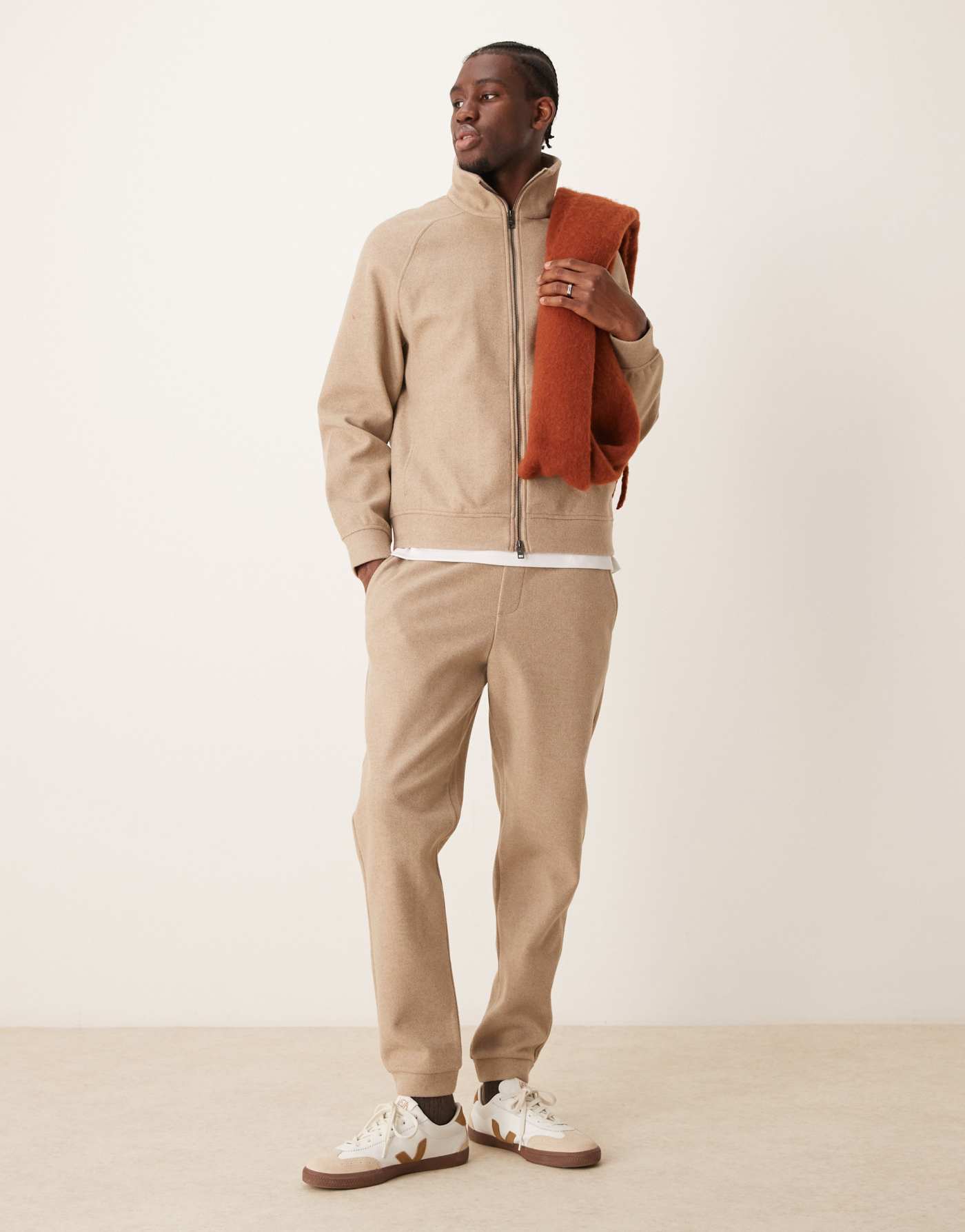 Mango soft touch zip down sweatshirt co-ord in beige