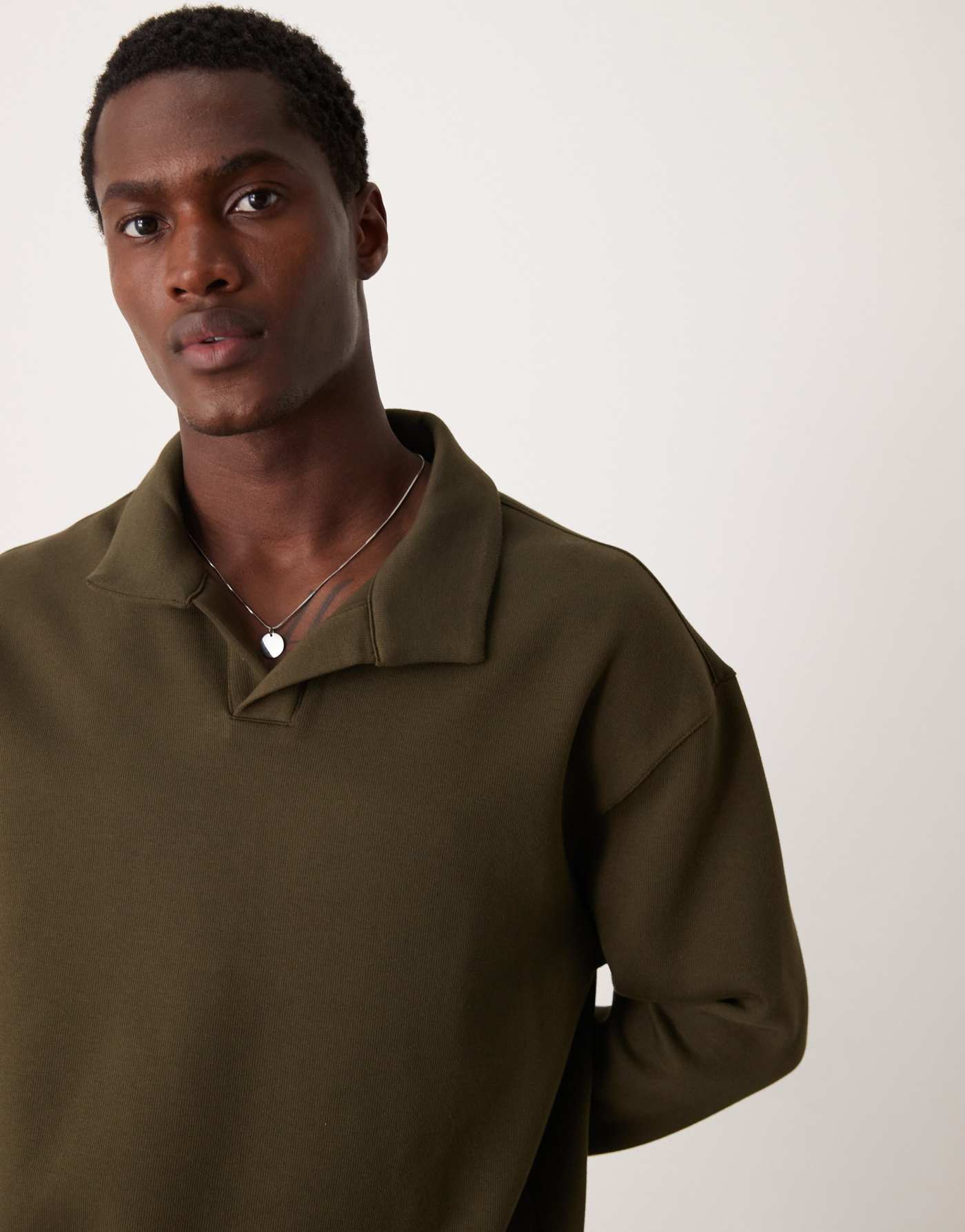 Mango soft touch polo sweatshirt in khaki