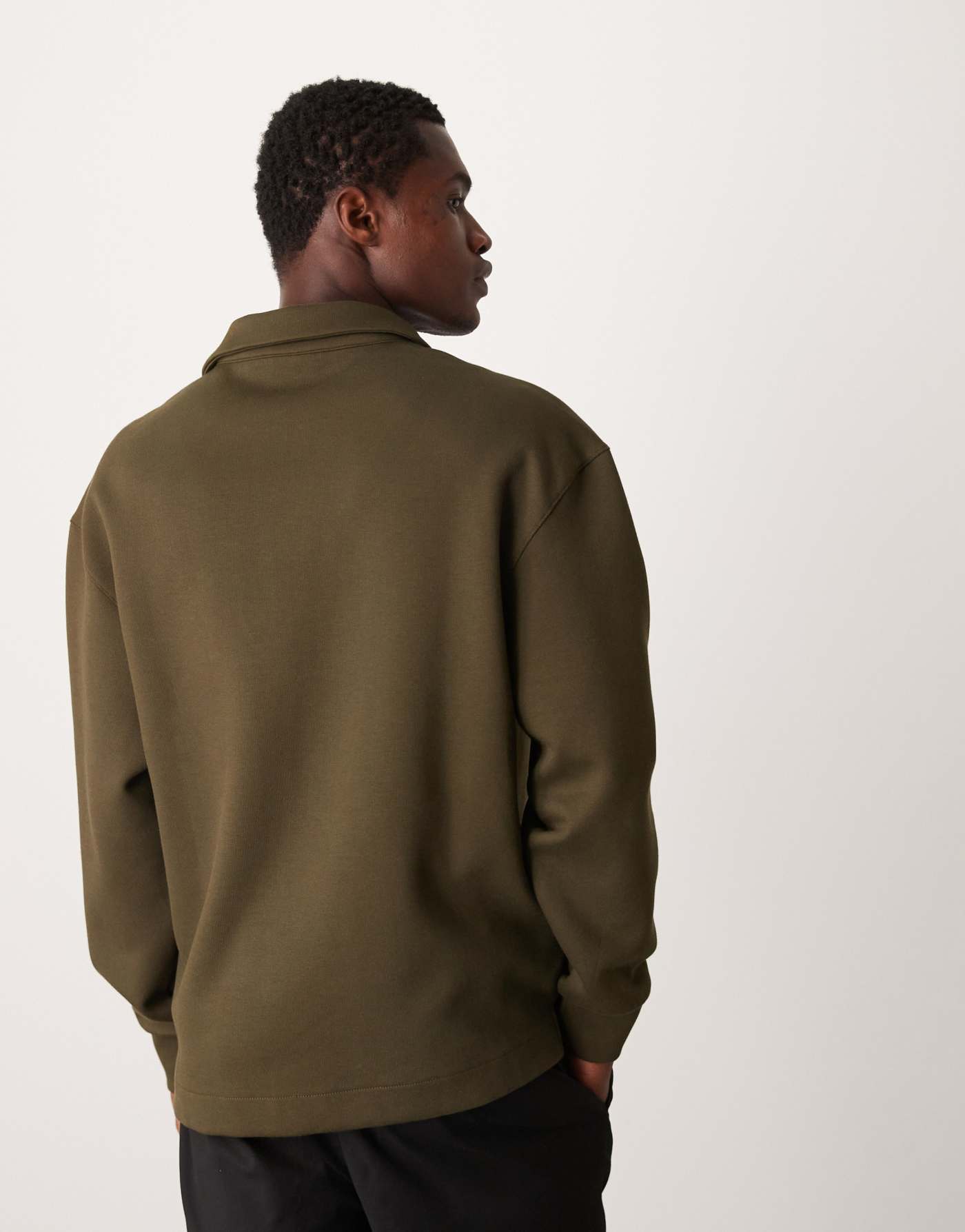 Mango soft touch polo sweatshirt in khaki