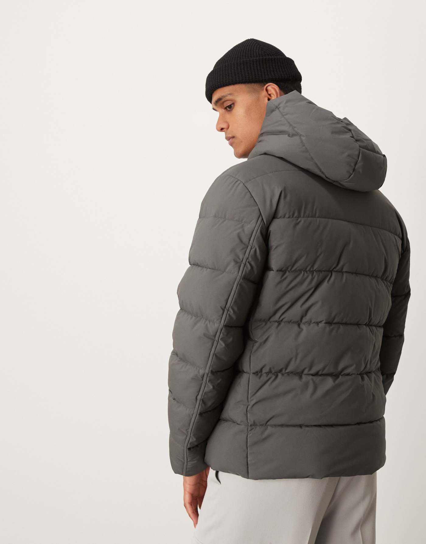 Mango technology hooded puffer jacket in charcoal