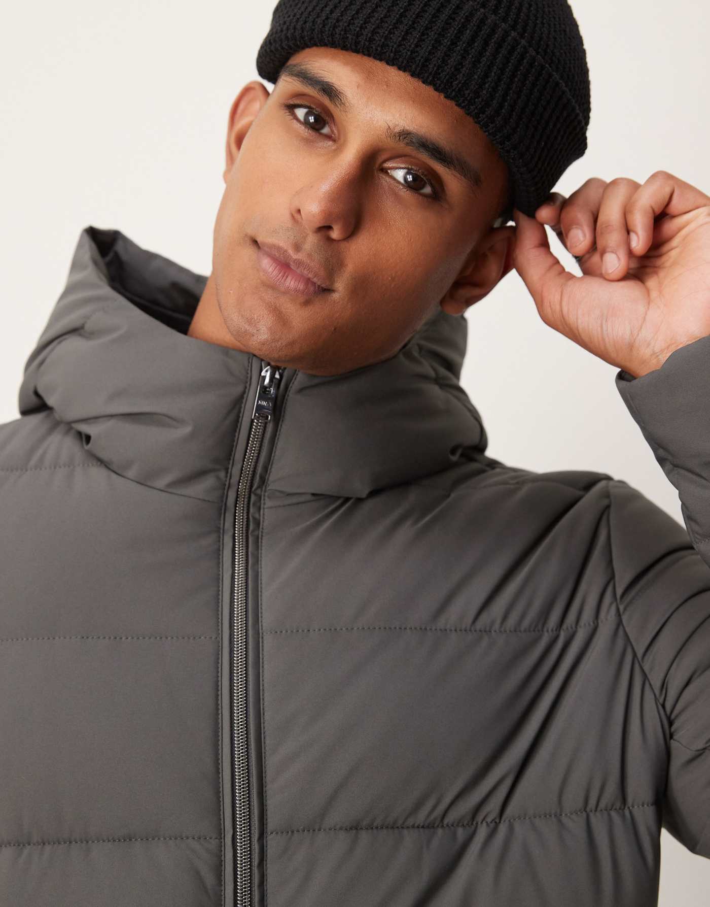 Mango technology hooded puffer jacket in charcoal